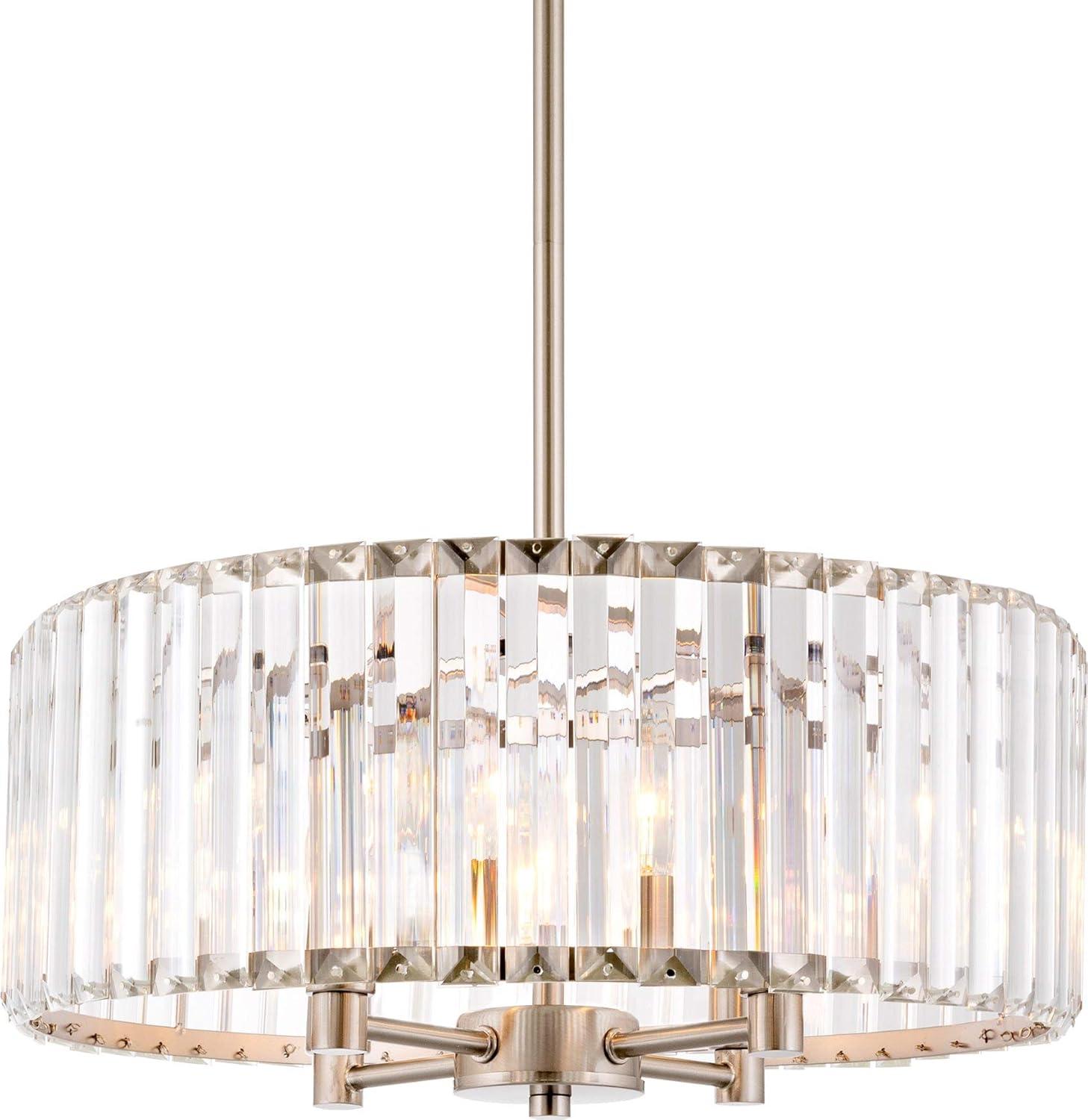 Brushed Nickel 4-Light Crystal Drum Chandelier with Clear Glass