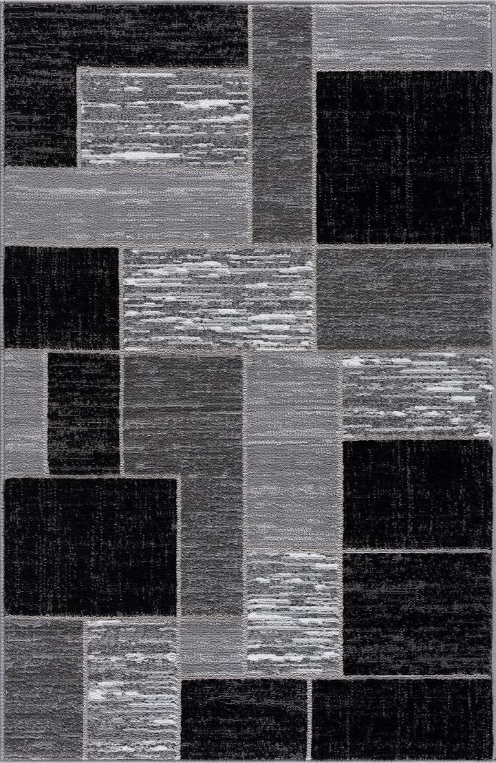 Black and Gray Geometric Synthetic 5' x 7' Area Rug