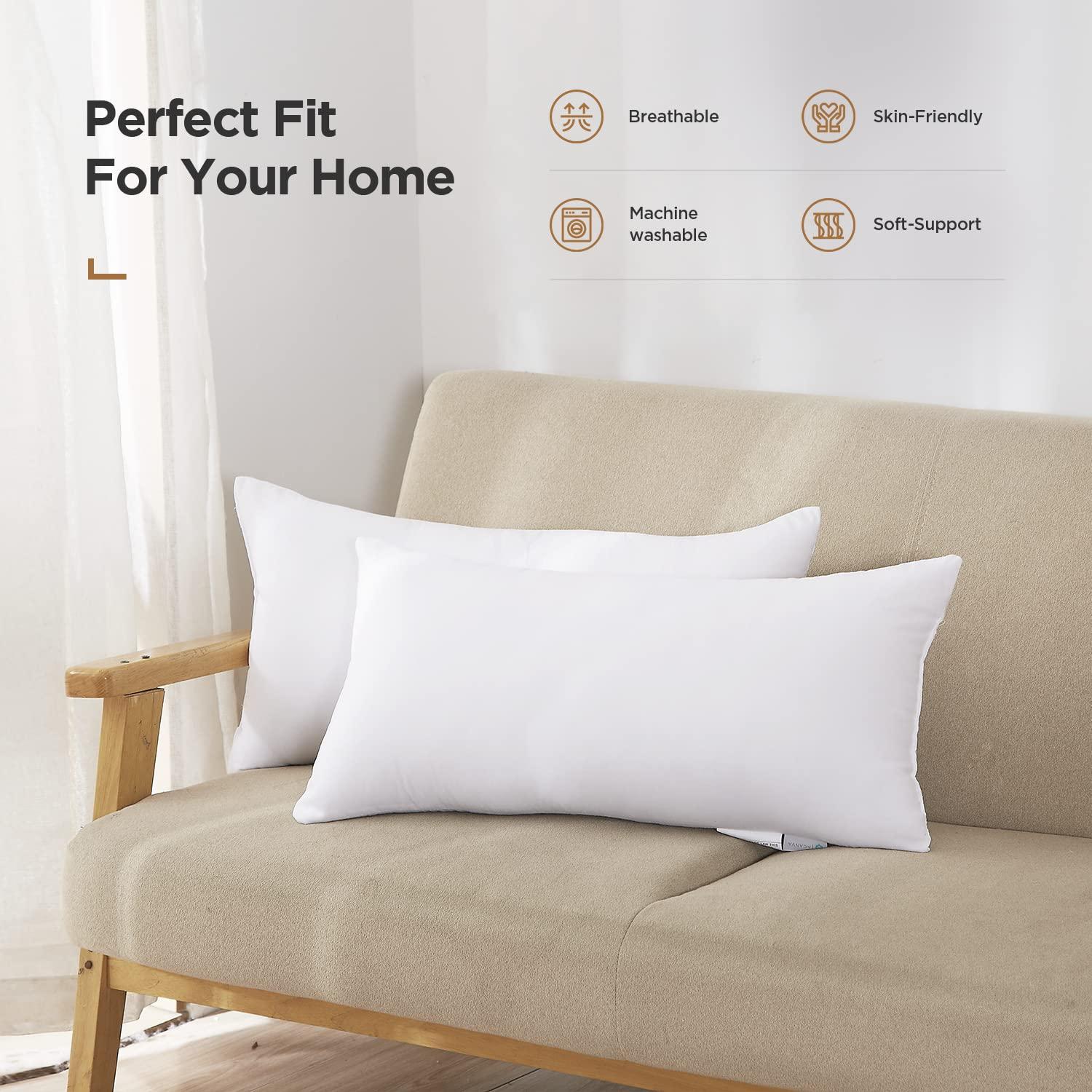 Acanva Throw Pillow Stuffer Inserts Decorative Rectangle Premium Sham Forms Cushion for Sofa Couch Chair, 12x20 Inch (Pack of 4), White 4 Count
