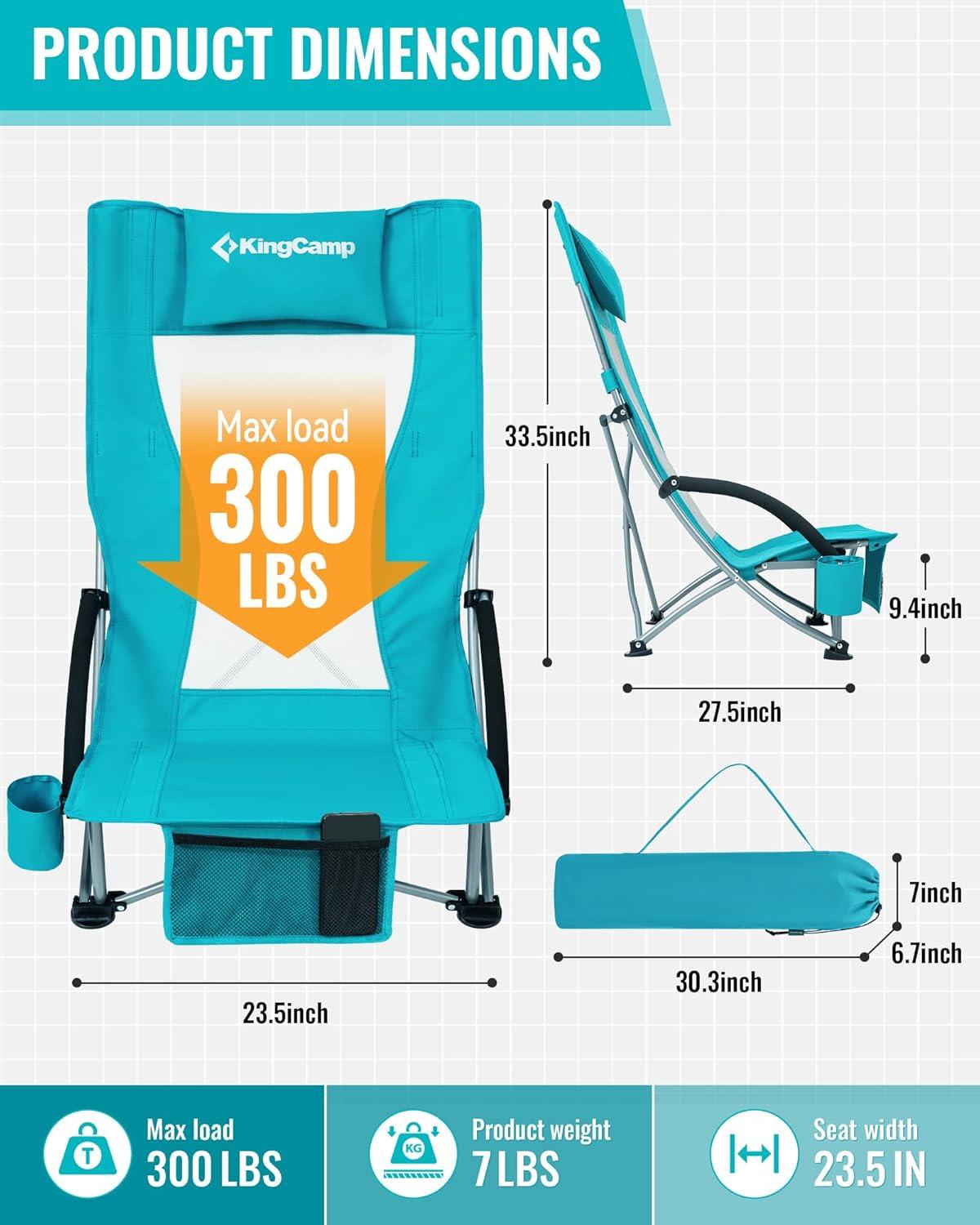 KingCamp Backpack Beach Chair Camping Folding Chair High Back Chairs with Cup Holder for Adult 2PCS