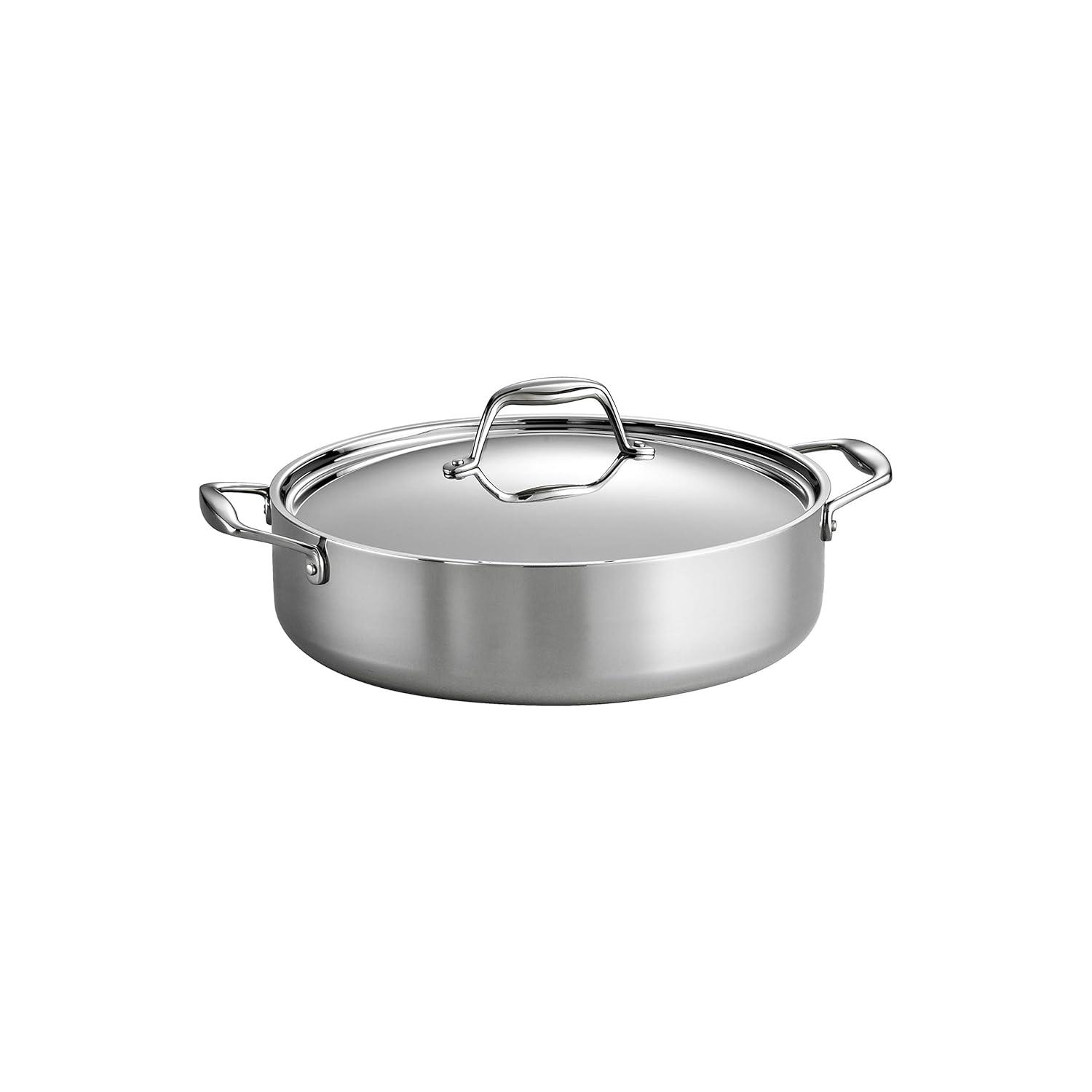 Tramontina Tramontina Signature Tri-Ply Clad Stainless Steel 6-Quart Braiser Pan with Lid, Induction-Ready, Dishwasher-Safe, NSF-Certified, Made in Brazil