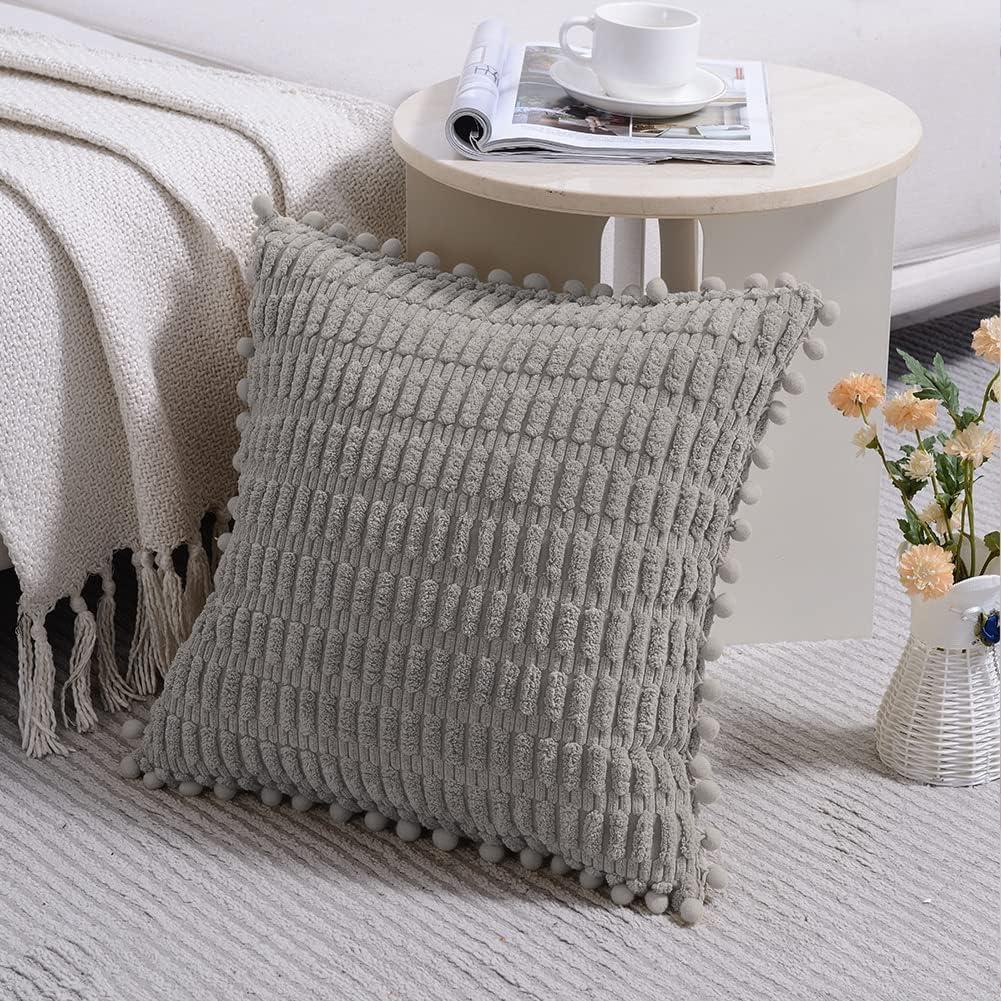 Fymlhomi 2 Packs Sage Green Decorative Throw Pillow Covers 18x18 Inch for Couch Bed Sofa, Modern Farmhouse Boho Home Decor, Soft Cute Plush Corduroy Cushion Case 45x45 CM