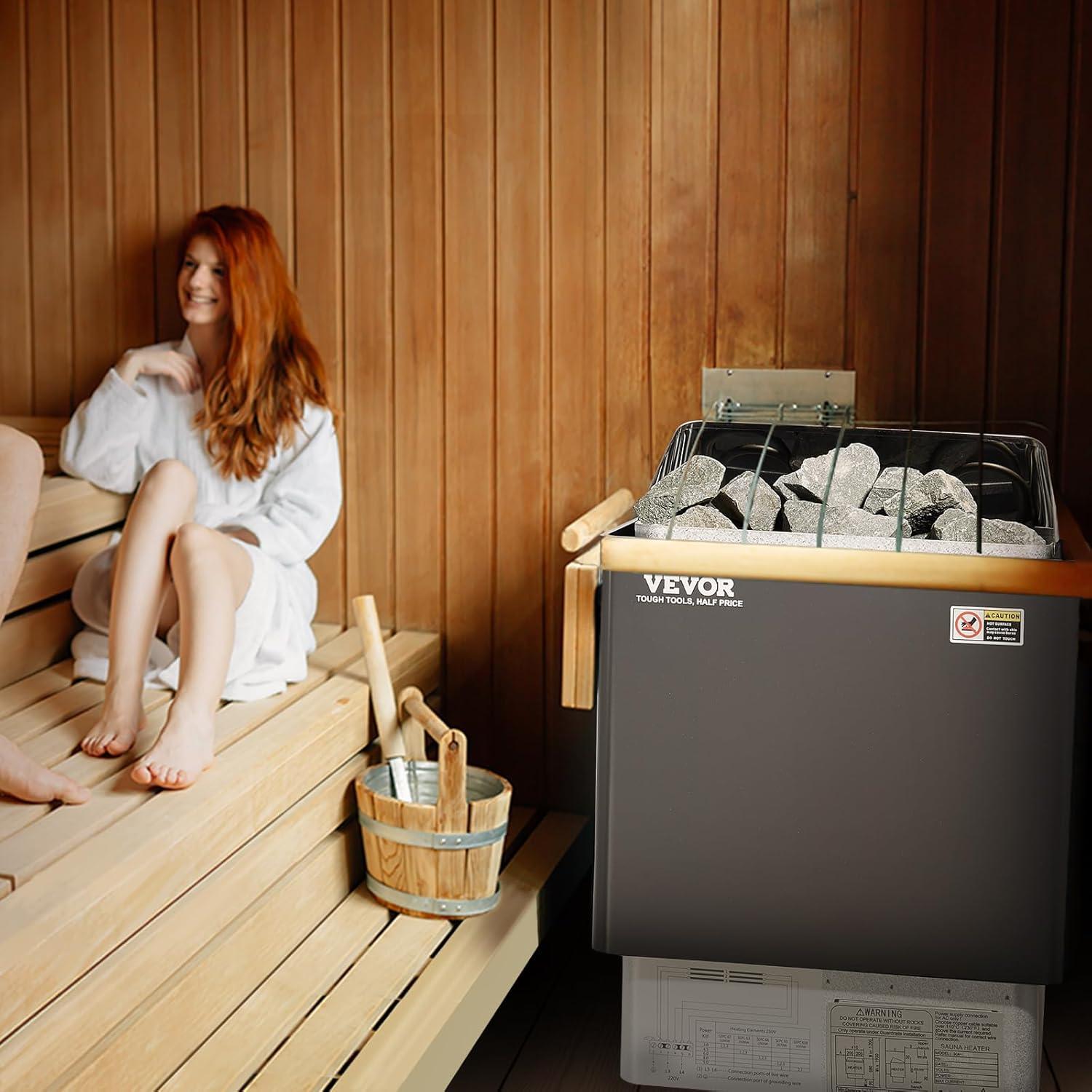 VEVOR Sauna Heater, 9KW 220V Electric Sauna Stove, Steam Bath Sauna Heater with External Digital Controller, 3h Timer & Adjustable Temp for Max. 317-459 Cubic Feet, Home Hotel Spa Shower FCC Certify