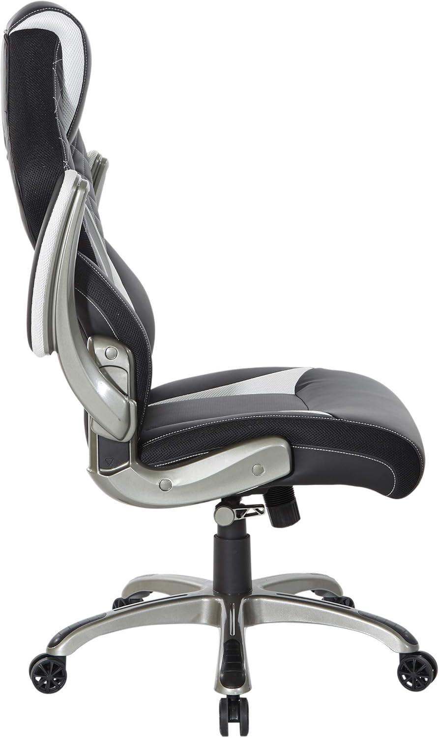 Oversite Gaming Chair in Black Faux Leather with White Accents