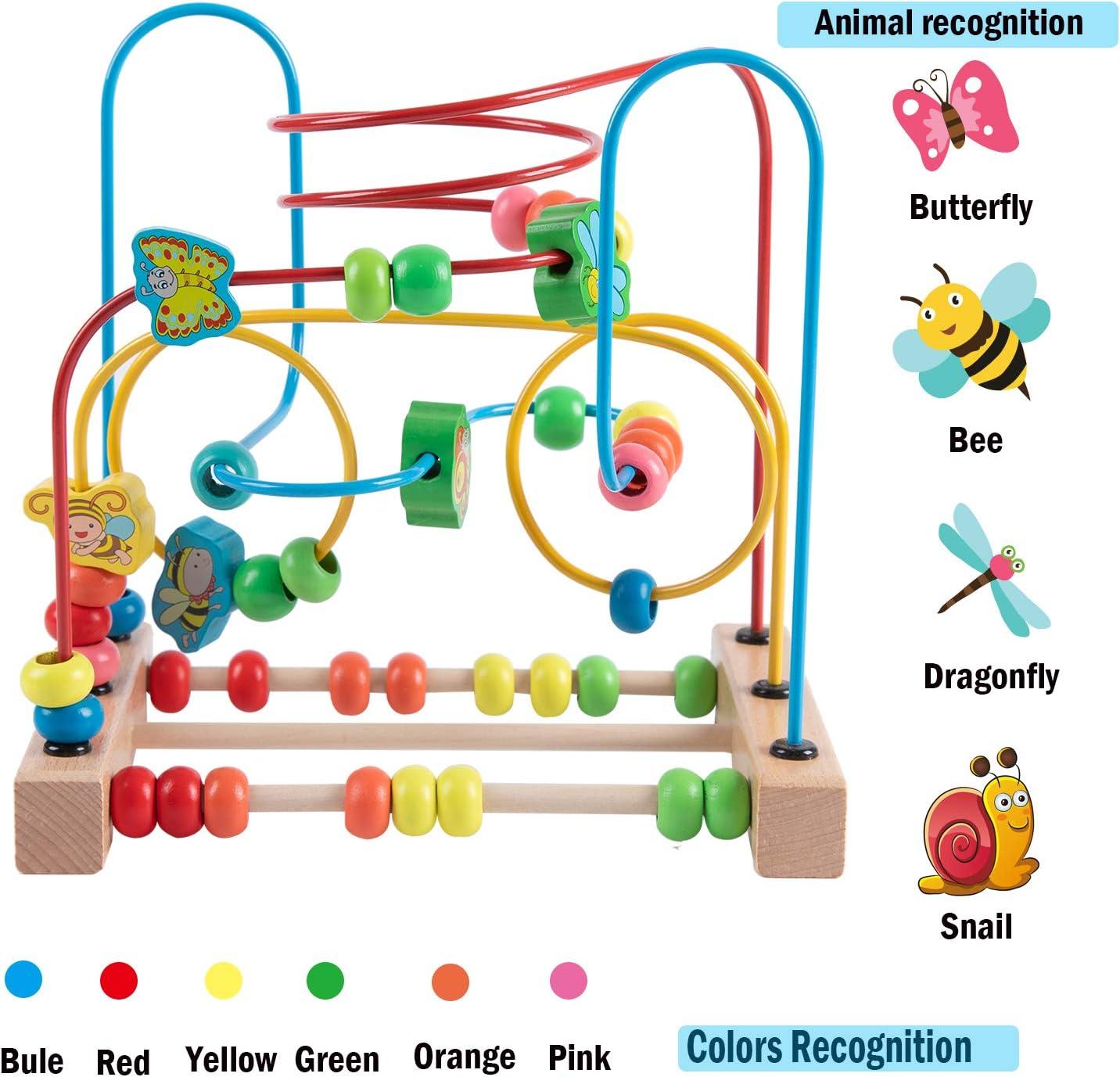 Colorful Wooden Bead Maze Roller Coaster Toy