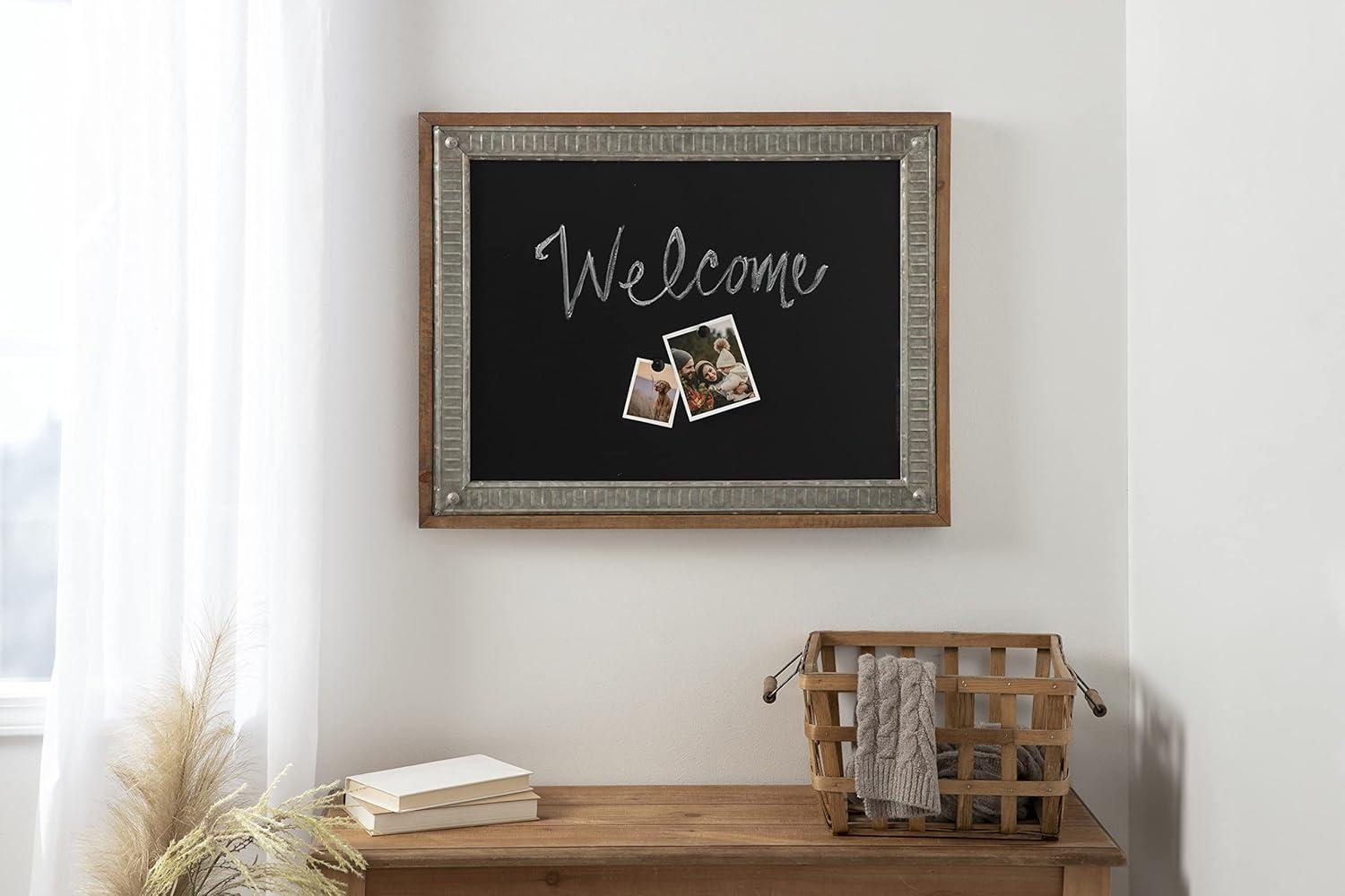 Rustic Brown Wood and Metal Framed Magnetic Chalkboard, 24x30