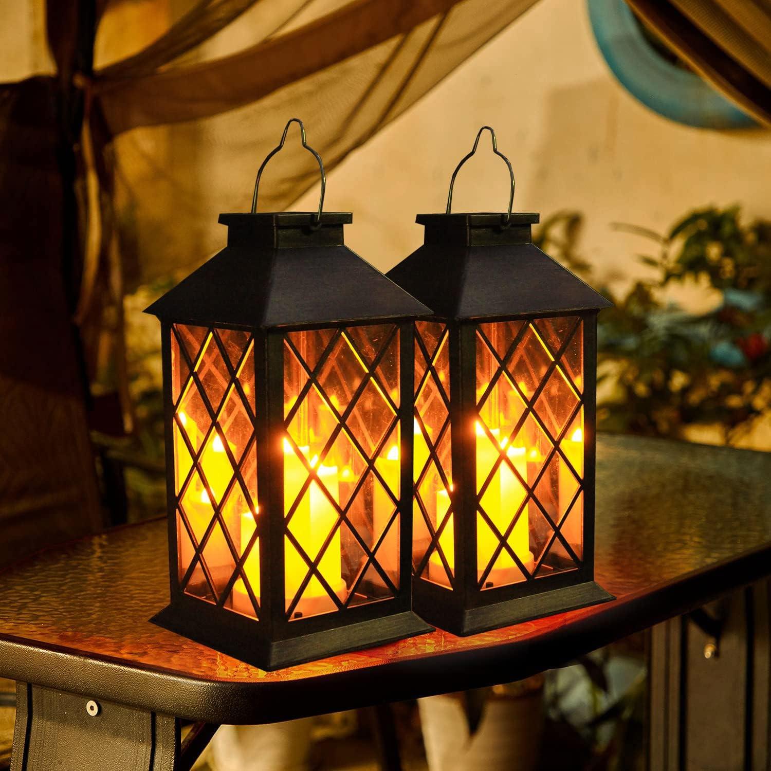 Solar Lantern Outdoor,Garden Hanging Lantern- PVC Waterproof 3 LED Flickering Flameless Candle Decorative Lights for Table,Outdoor,Party(1 Pack)