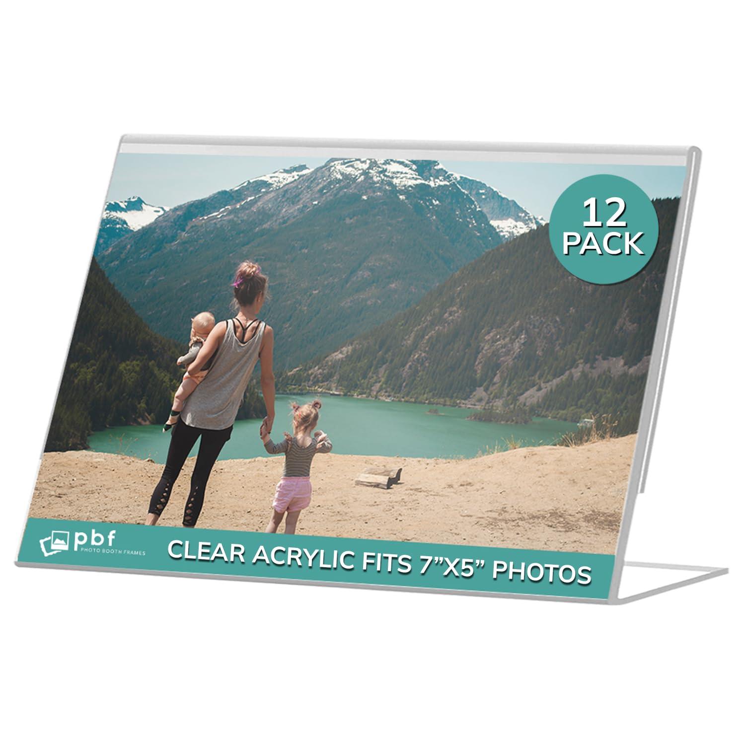 Photo Booth Frames - 7x5 inch Clear Acrylic Display Picture Frame, 12 Pack Plastic Photo Frame