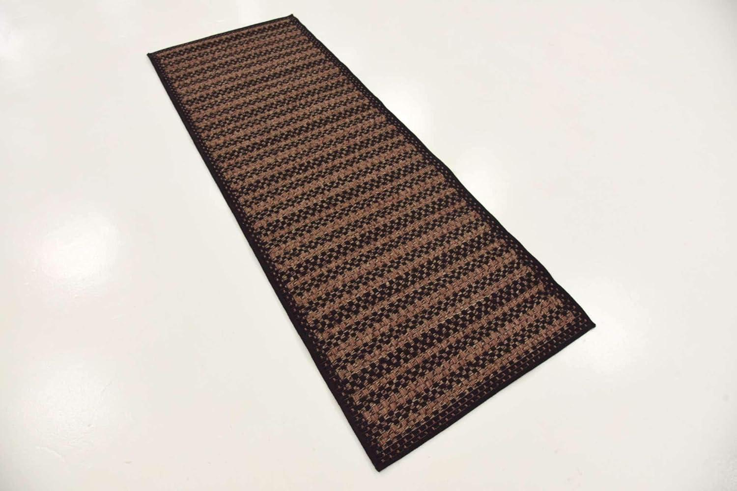 Unique Loom Outdoor Border Collection Area Rug - Checkered (2' 2" x 6' Runner Brown/Black)