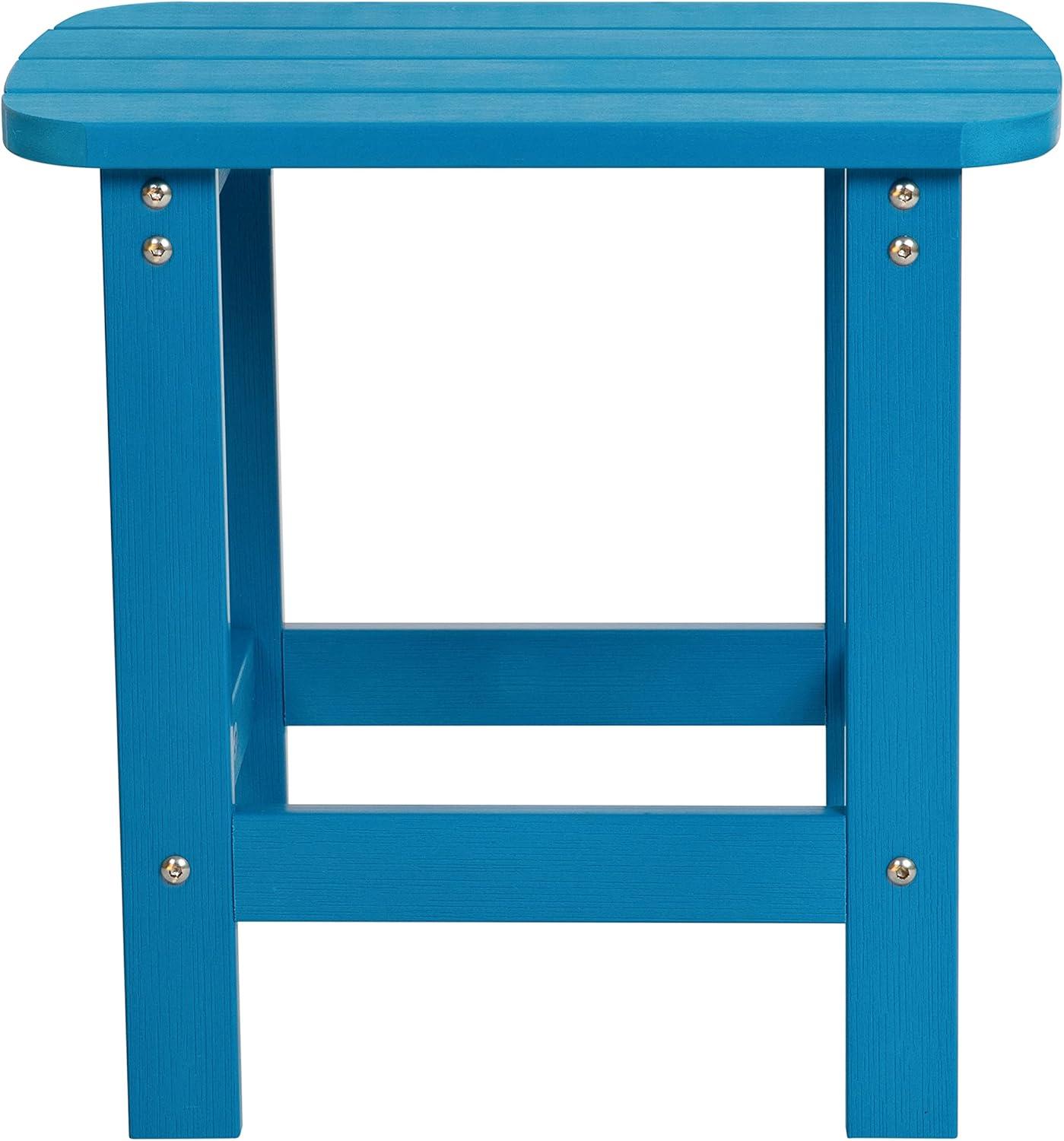 Flash Furniture Charlestown All-Weather Poly Resin Wood Adirondack Side Table in Blue