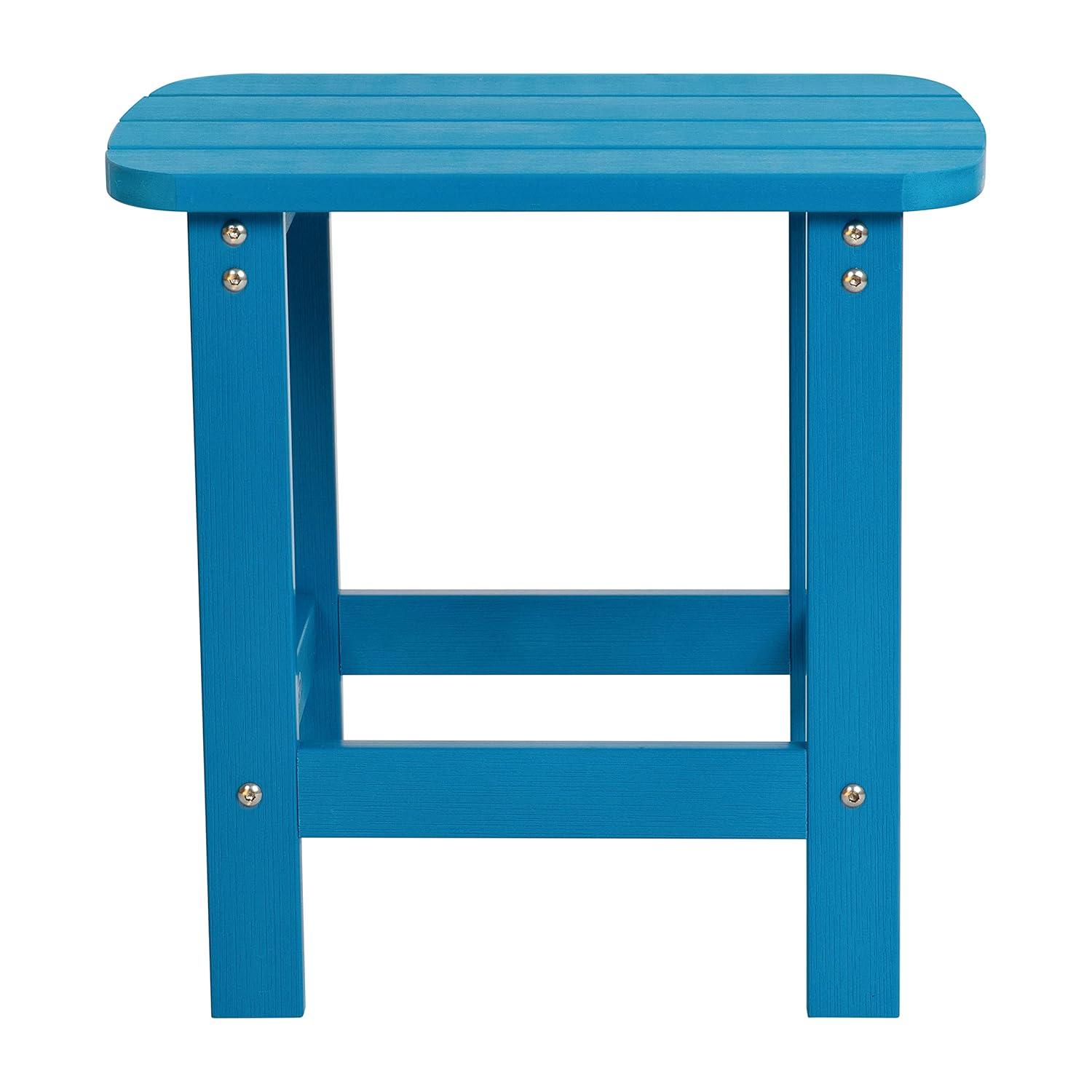 Flash Furniture Charlestown All-Weather Poly Resin Wood Adirondack Side Table in Blue