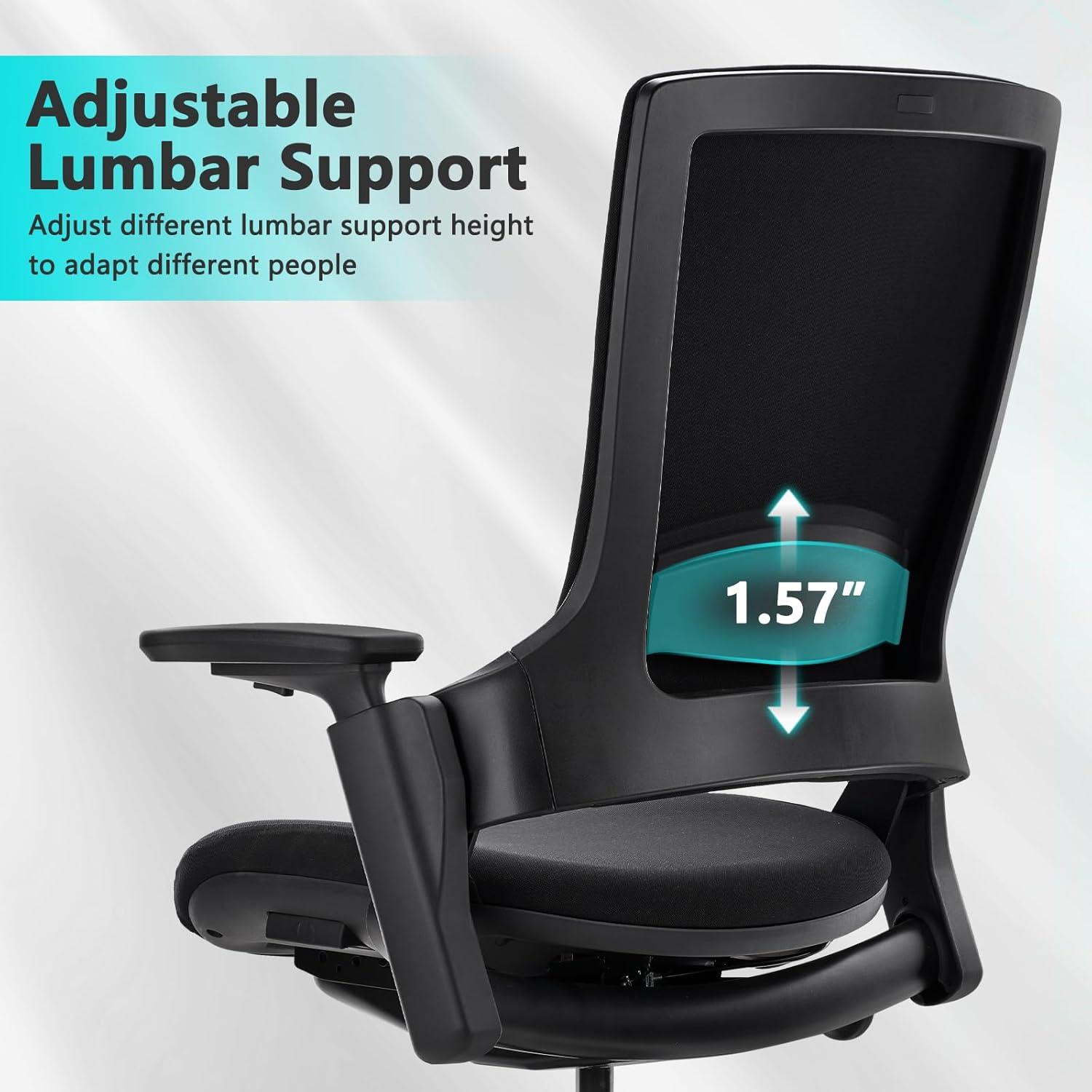 CLATINA Swivel Executive Computer Chair with 3D Armrest and Lumbar Support, Adjustable Ergonomic Fabric Backrest Task Chair for Home Office Conference Room