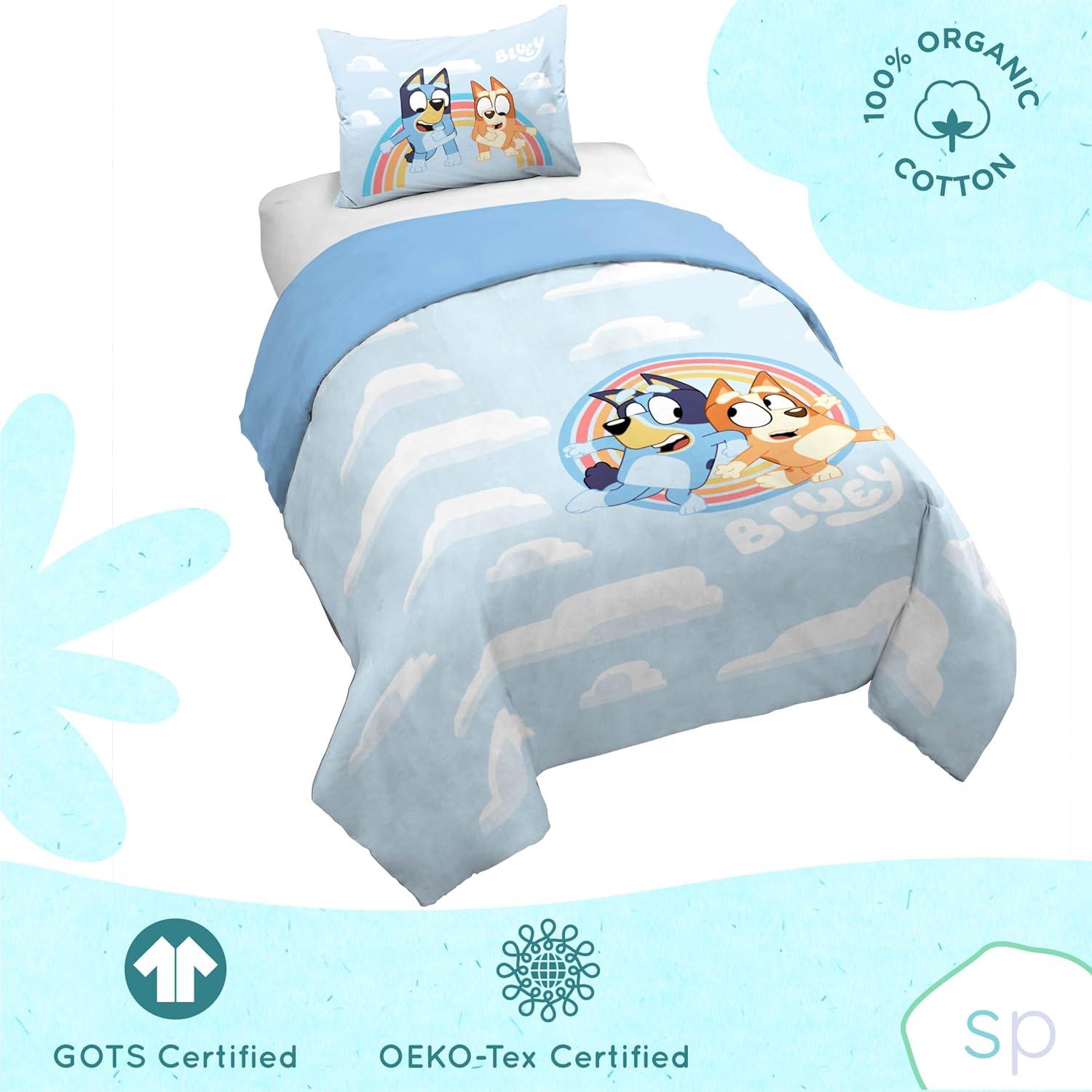 Saturday Park Bluey Rainbow in the Clouds 100% Organic Cotton Twin Duvet Cover & Sham Set