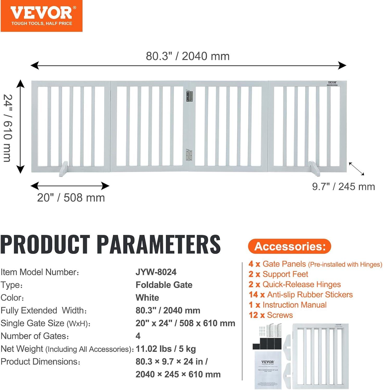 VEVOR Solid Wood Free Standing Pet Gate With Door