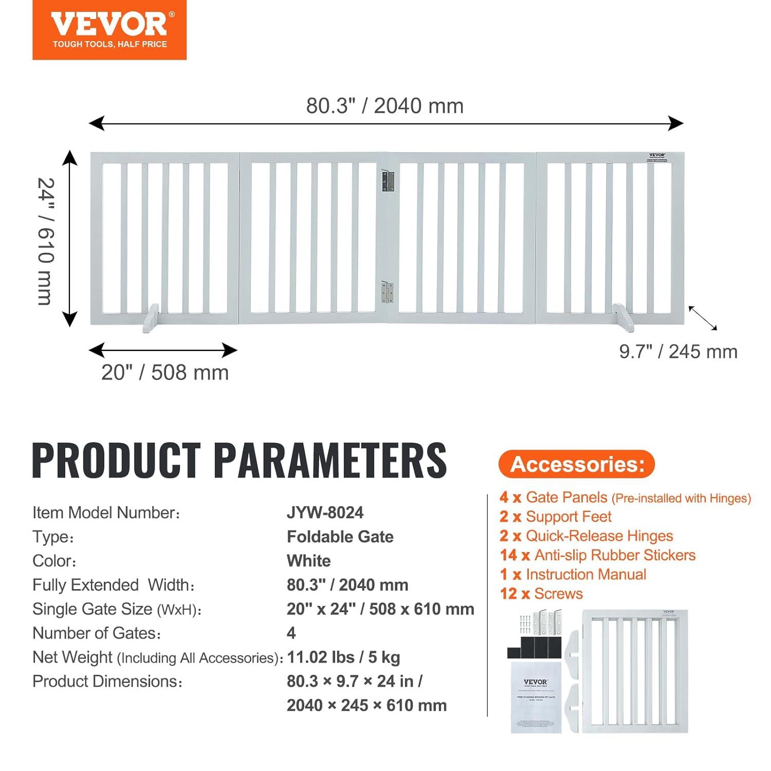 VEVOR Solid Wood Free Standing Pet Gate With Door