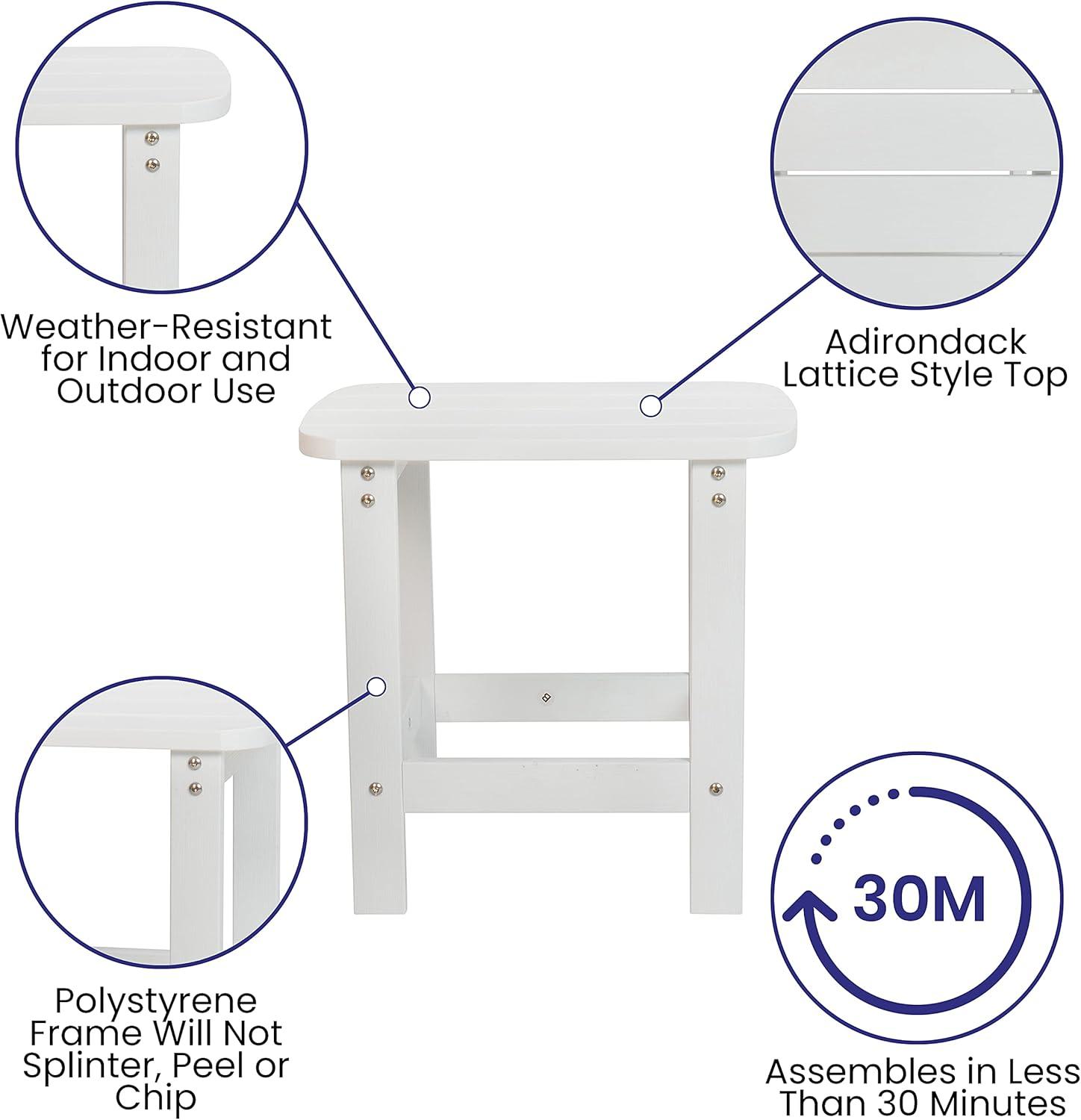 Flash Furniture Charlestown All-Weather Poly Resin Wood Adirondack Side Table in White