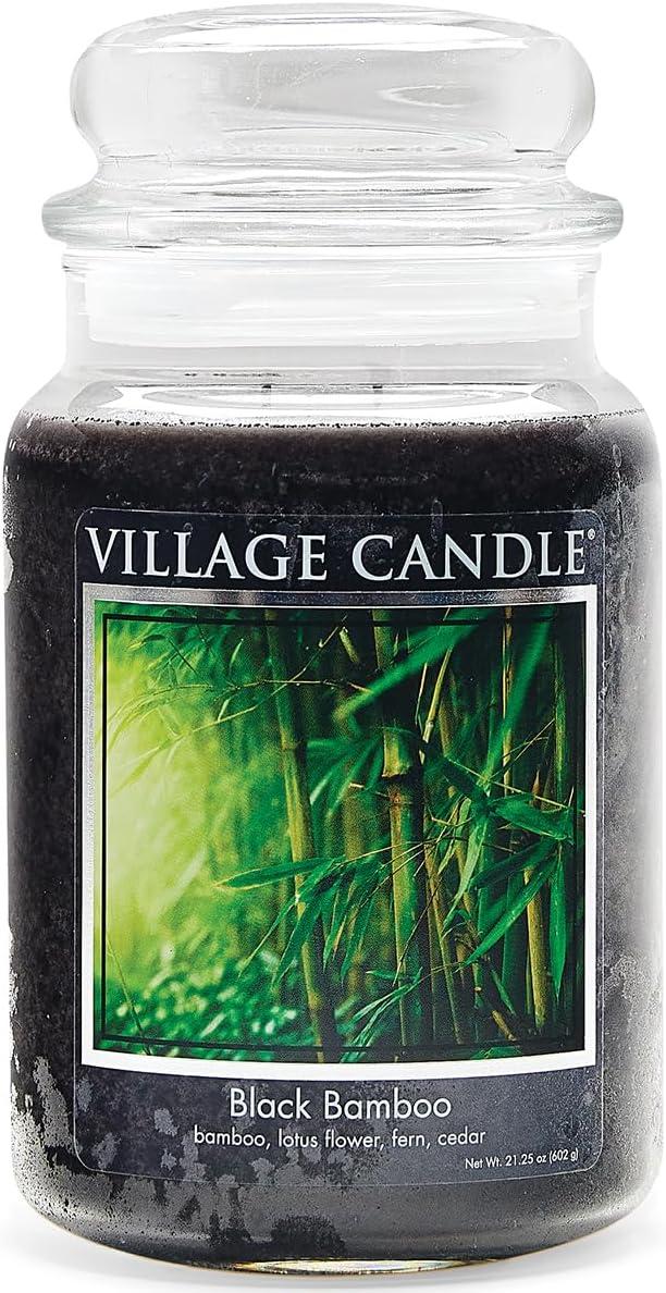 Village Candle Black Bamboo Large Glass Apothecary Jar, Scented Candle, 21.25 oz., Black