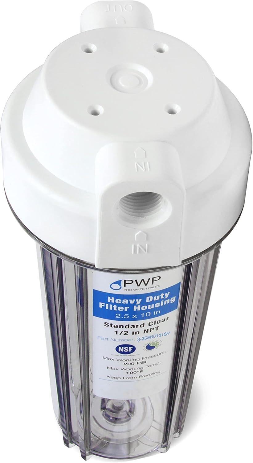 Clear RV Filter Housing with High Efficiency Activated Carbon Filter 2.5X10" 1/2" NPT Ports Replaces FRE-10H