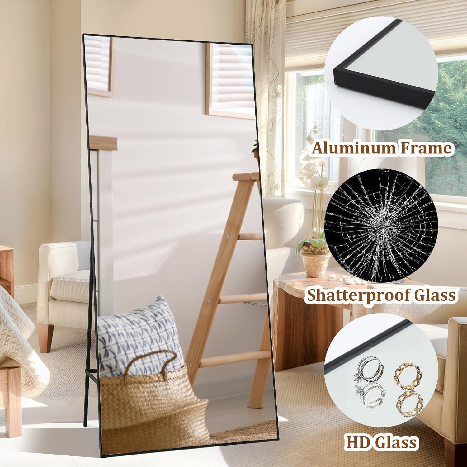 Yesfashion Full Length Mirror Oversized Full-Body Hanging or Leaning Rectangle Mirror, Aluminum Alloy Thin Frame Floor Mirror