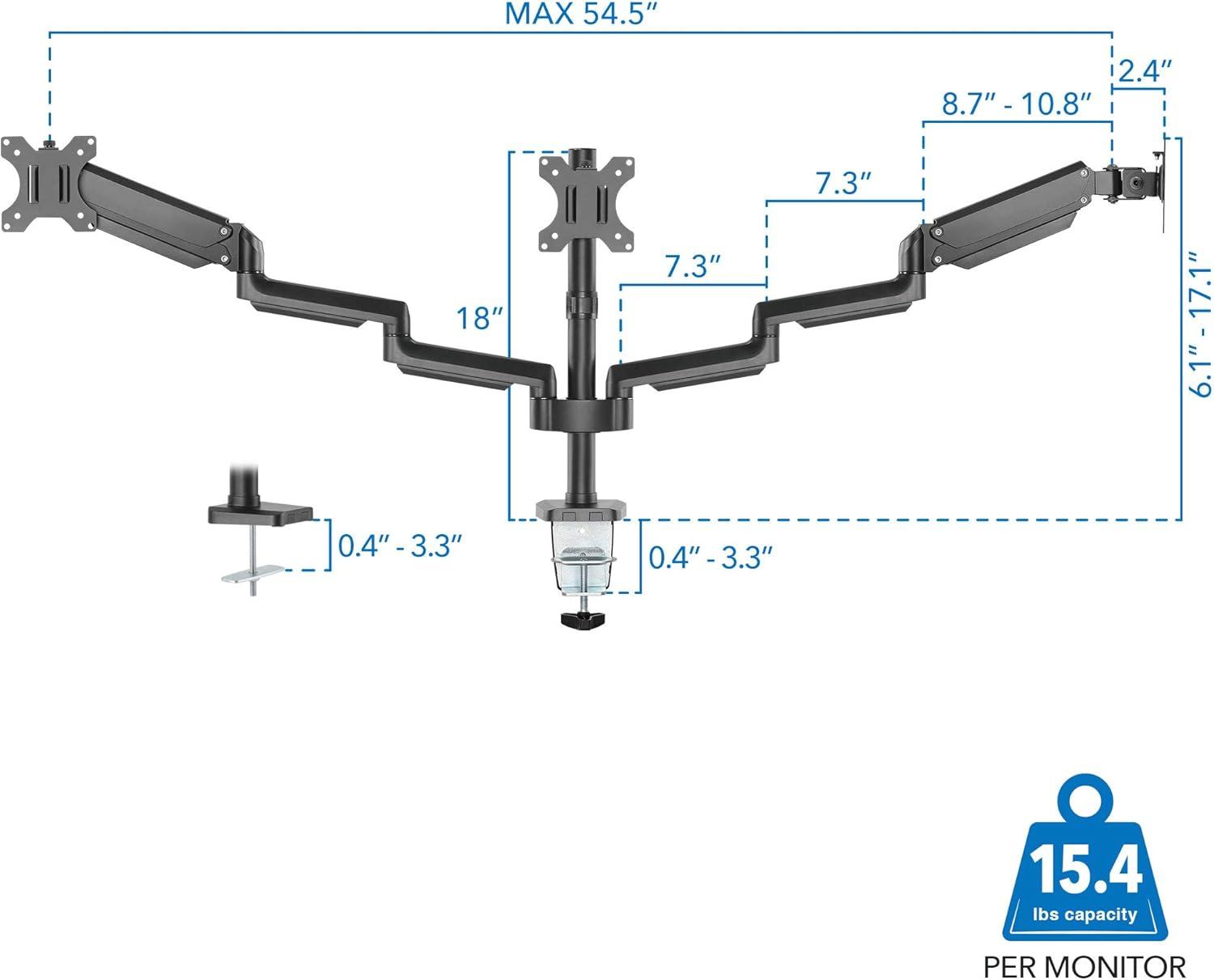 Black Triple Monitor Desk Mount with Gas Spring Arms