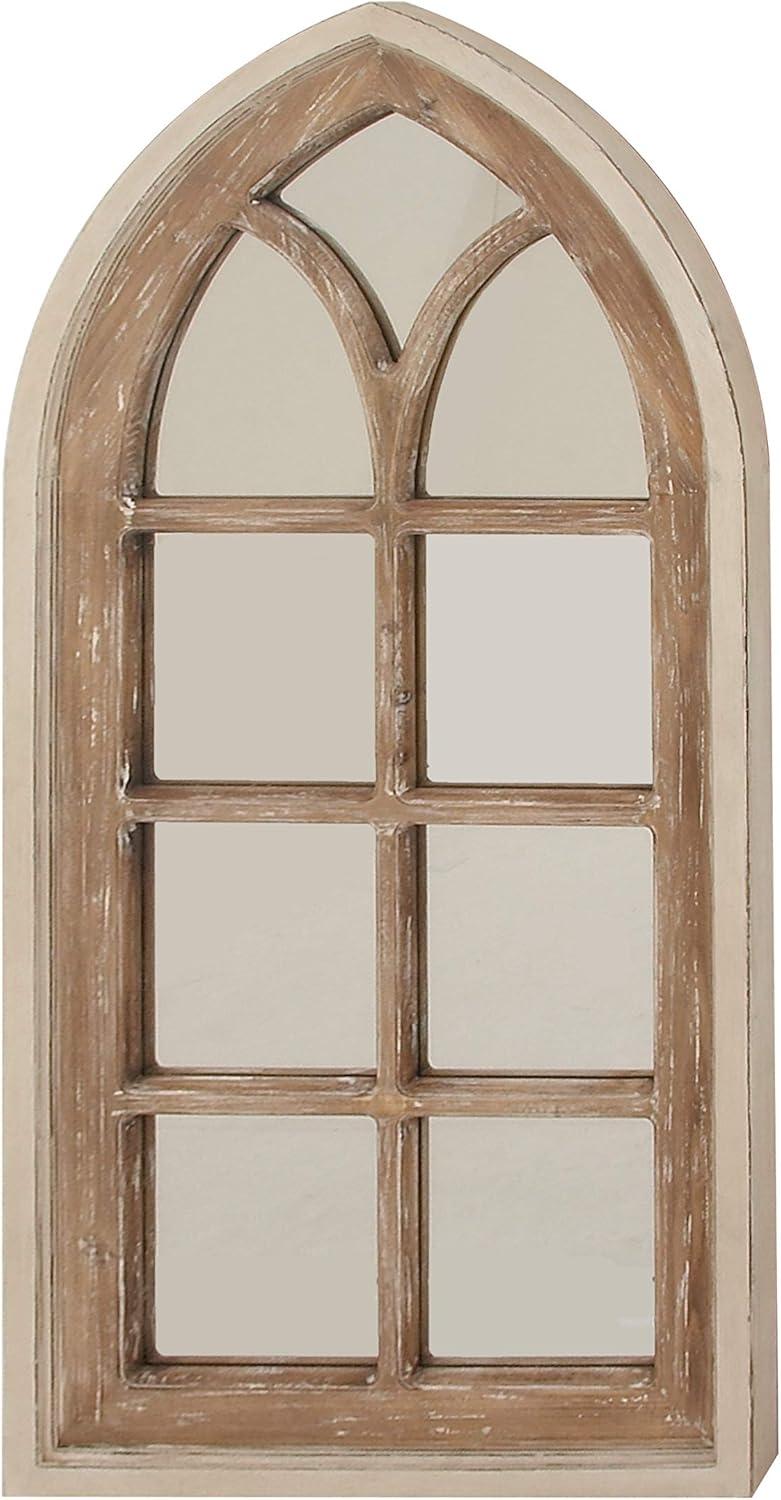 DecMode 26" x 35" Brown Arched Distressed Window Pane Wall Mirror