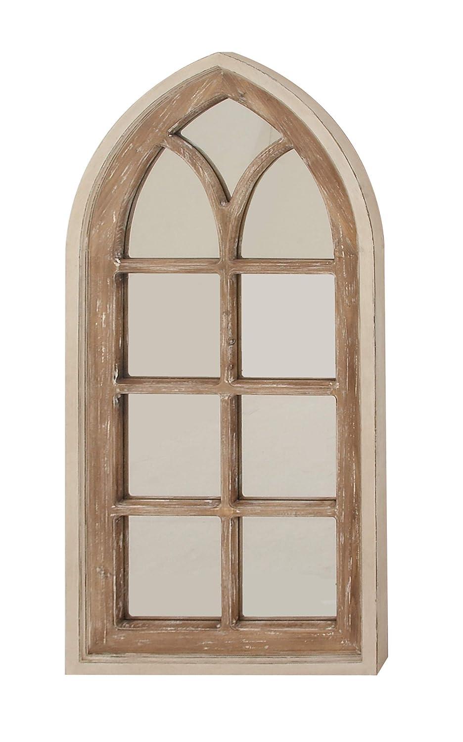 DecMode 26" x 35" Brown Arched Distressed Window Pane Wall Mirror