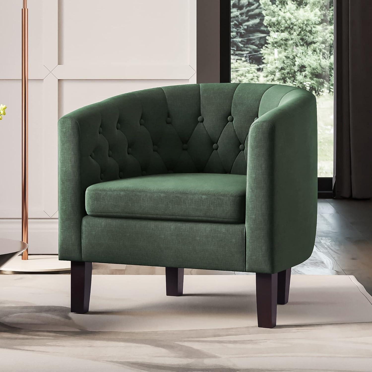 BELLEZE Elegant Tufted Barrel Accent Chair - Berlinda (Green)