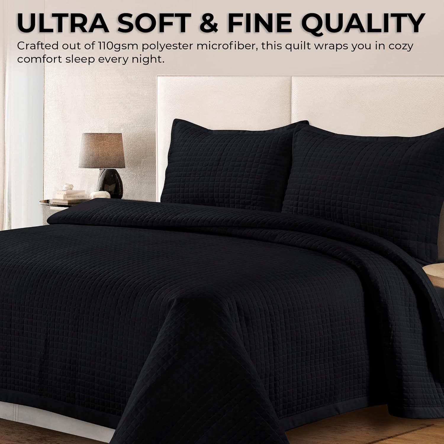 King Naples Microfiber Quilt Set White - Tribeca Living: All Ages, Box Quilting, Includes 2 King Shams