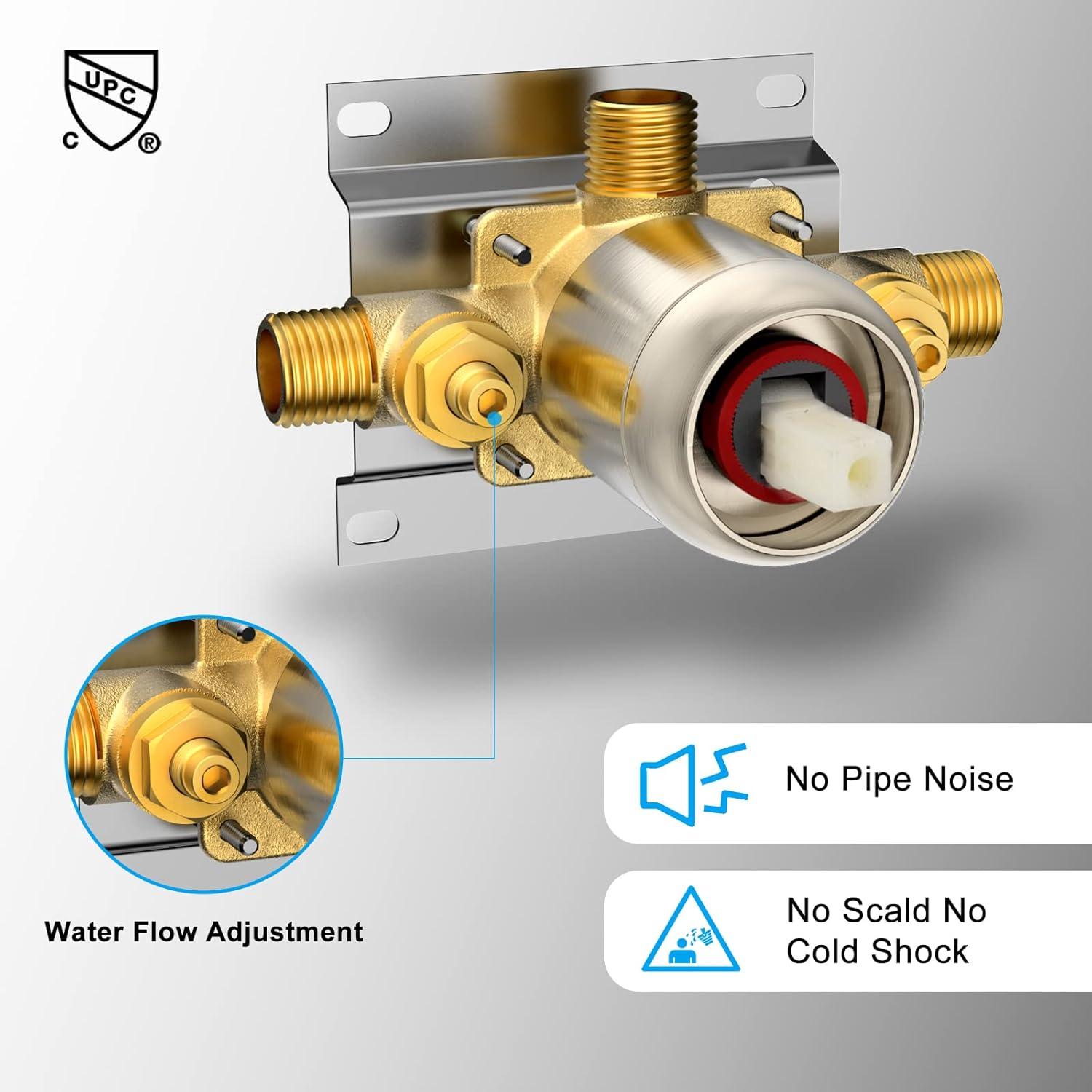 Brushed Nickel Shower Faucet Set, EMBATHER Shower Fixtures with 6 Inch Rainfall Shower Head, Single Handle Control Shower Valve and Trim Kit