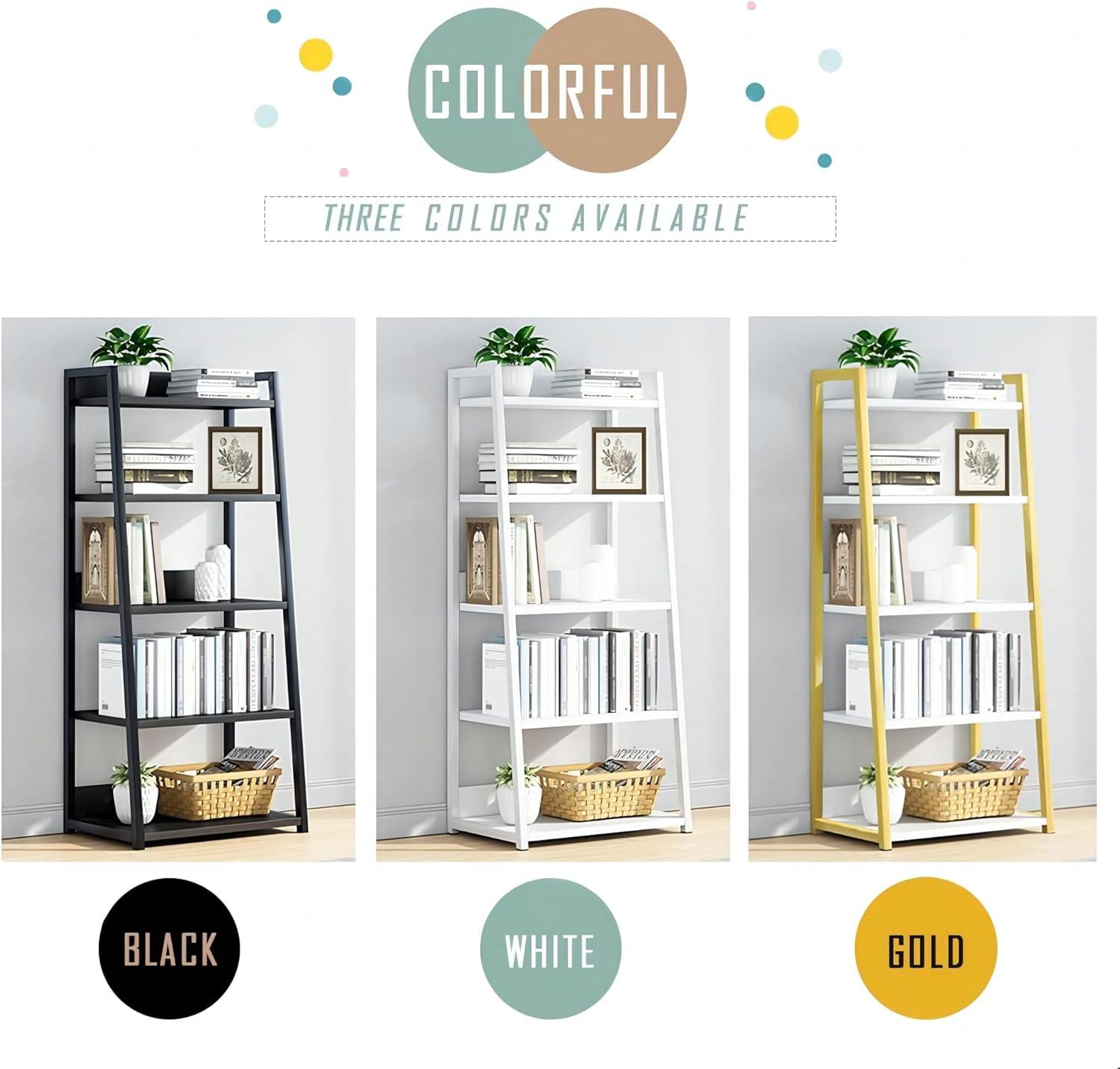 IOTXY 5 Tier Open Bookshelf - Steel and Wood Display Stand, 50CM Width Floor-Standing Bookcase, White