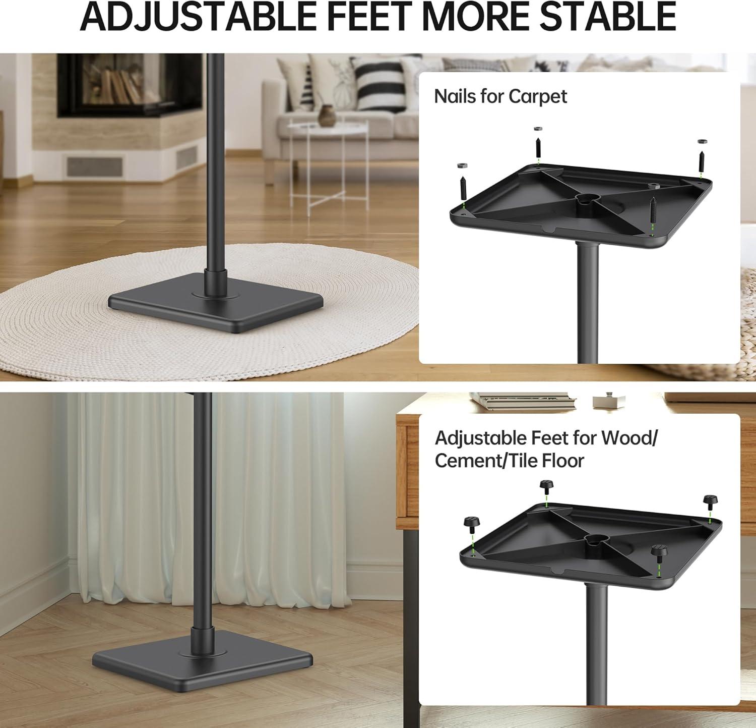 Adjustable Black Steel Speaker Stands with Square Base