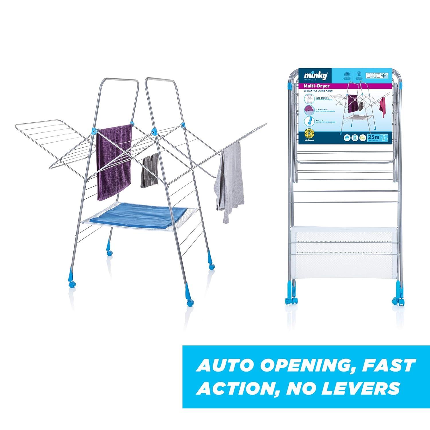 Minky Homecare Multi Dryer - Clothes Drying Rack with 82 Feet of Rack Space – Folding Indoor Laundry Air Dryer (Silver)