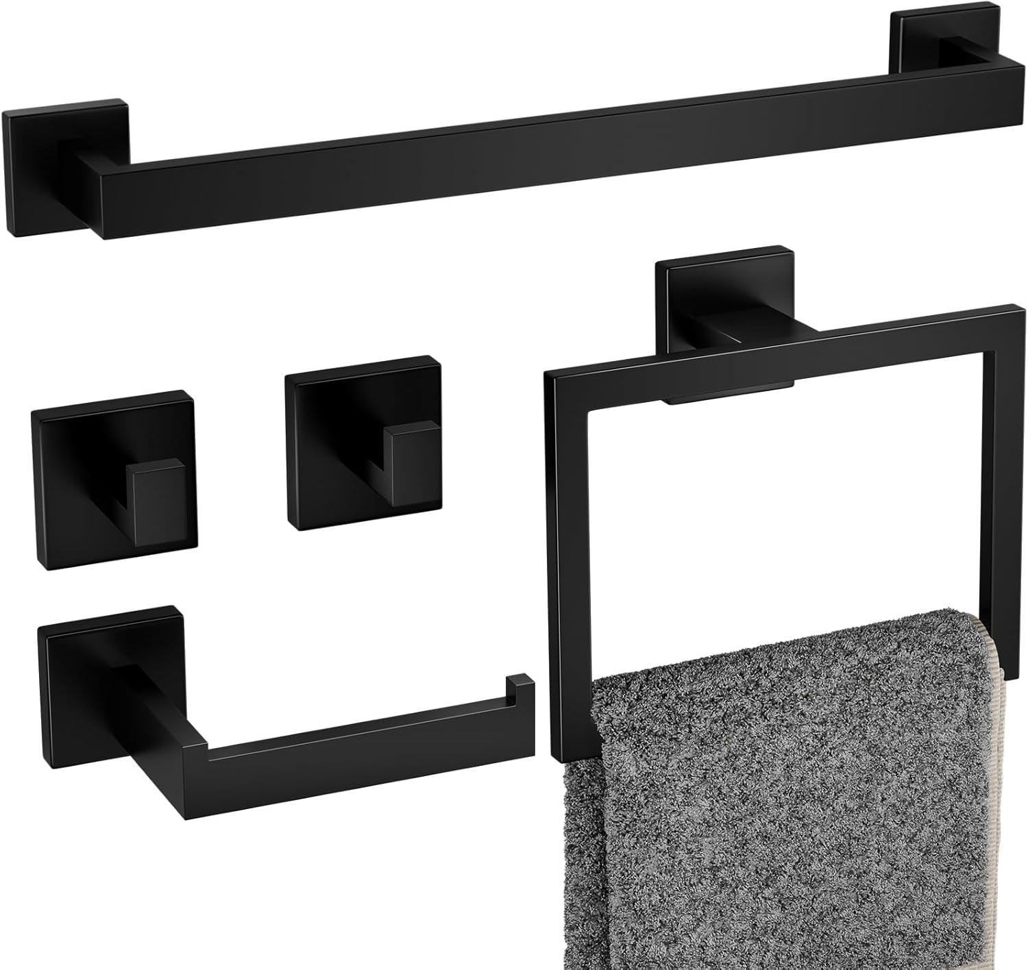 Matte Black Stainless Steel 5-Piece Bathroom Hardware Set