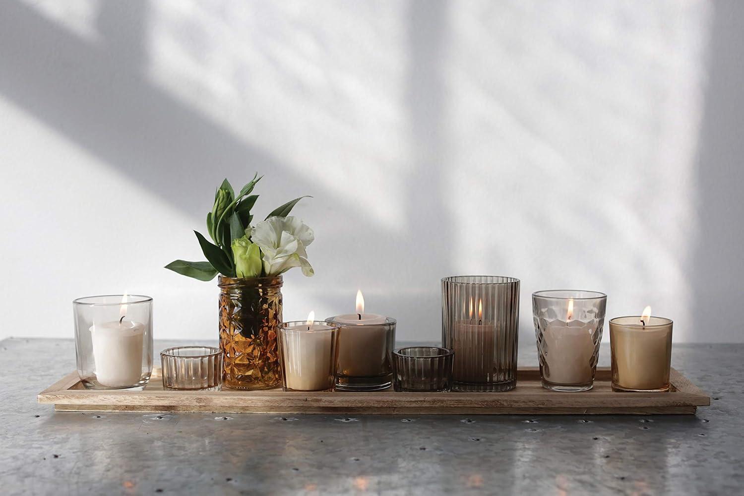 Wood Tray with 9 Glass Votive Holders - Storied Home