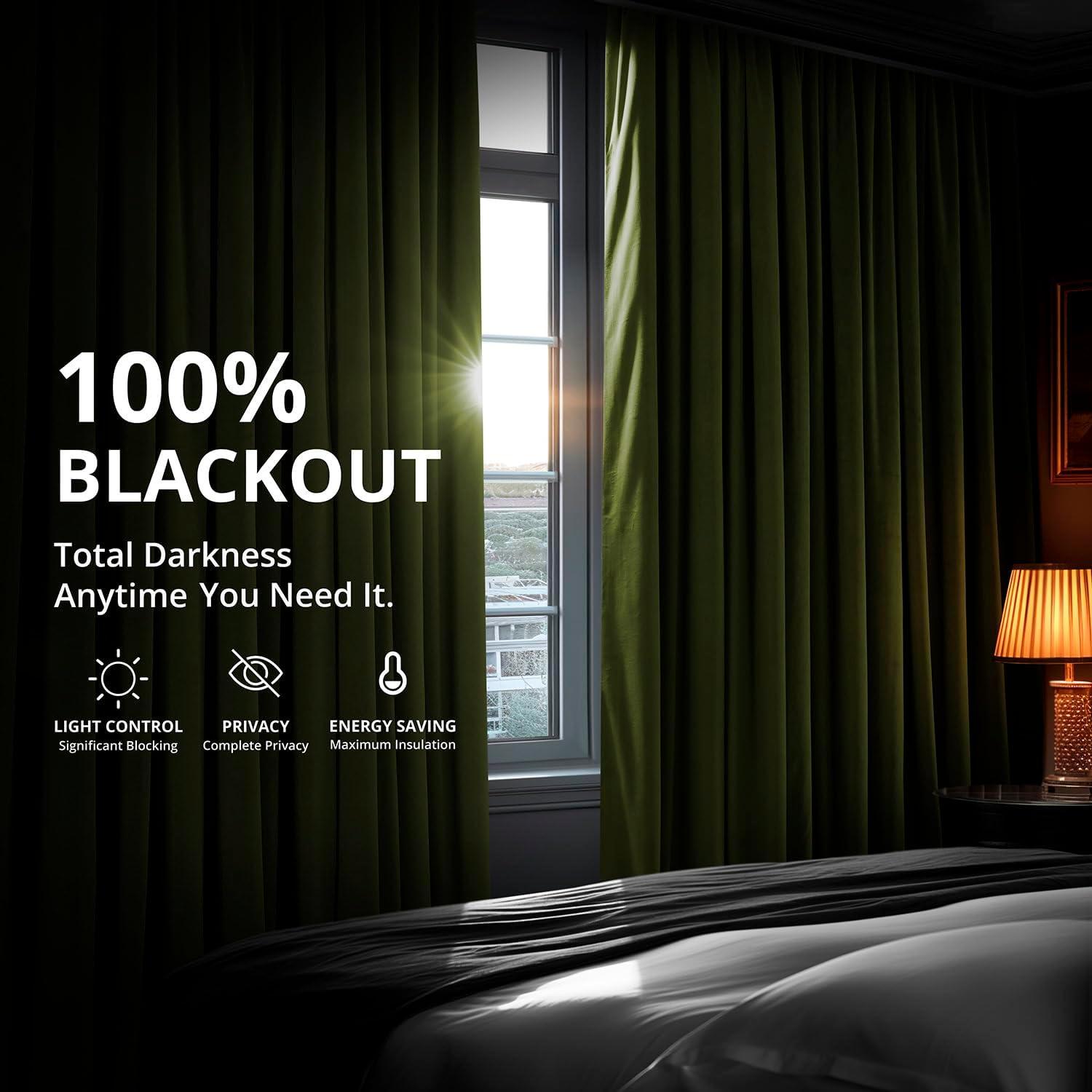 Half Price Drapes Signature Basque Green Velvet Blackout Curtains For Bedroom(1 Panel), 50WX 84L