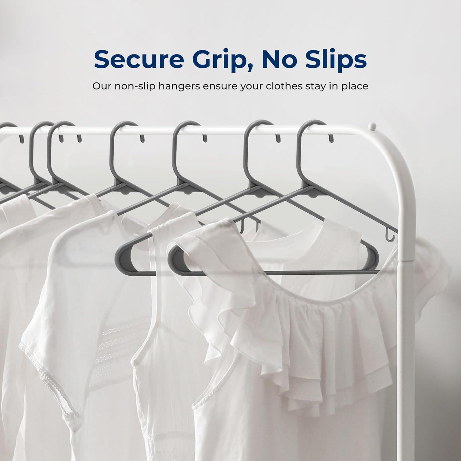 SereneLife 20pc Non-Slip Plastic Clothes Hangers - Space-Saving Design, Grey (SLHPLGRA20)