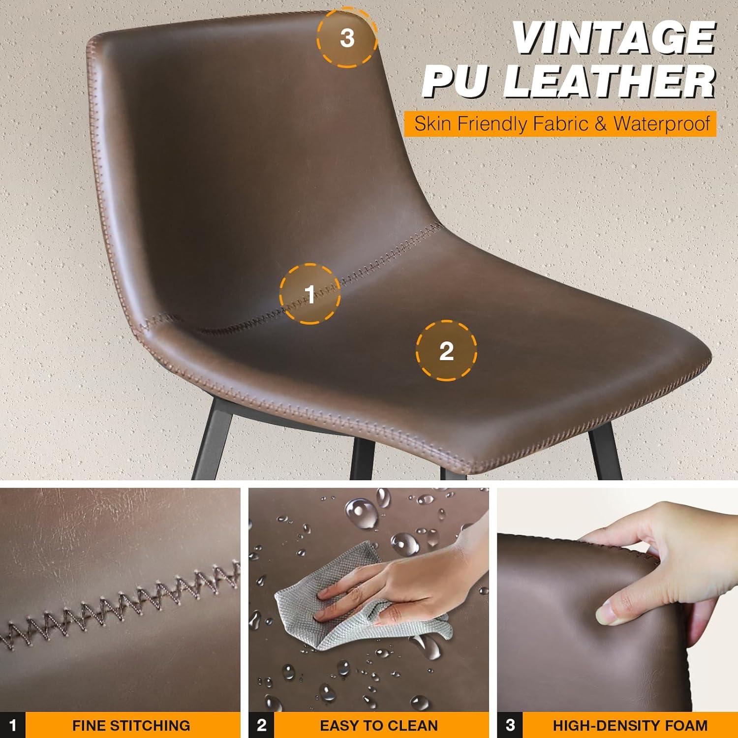 Brown Leather Saddle Style Counter Stools with Steel Legs, Set of 3