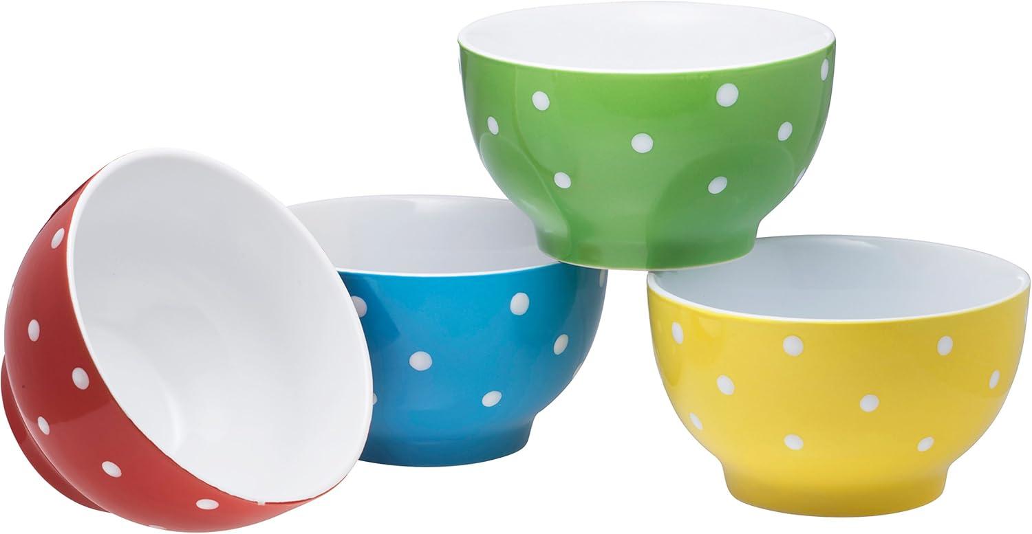 Colorful Polka Dot Ceramic 20 oz Bowls Set of 4