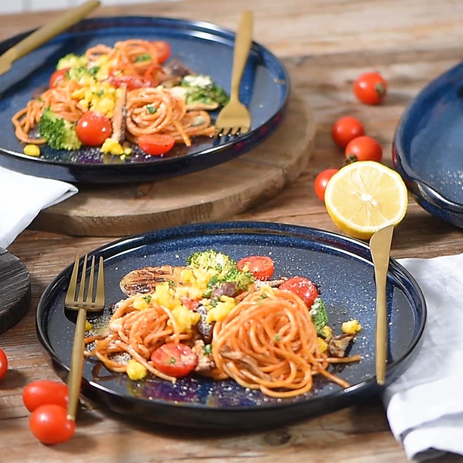 vicrays Juego de Platos de Ensalada de Cerámica - Plato de Snack de Postre Plano de Porcelana de 8 Pulgadas para el Almuerzo en Casa, Restaurante - Apto para Horno Microondas y Lavavajillas Resistente a Rayones - Juego de 6 (Azul)