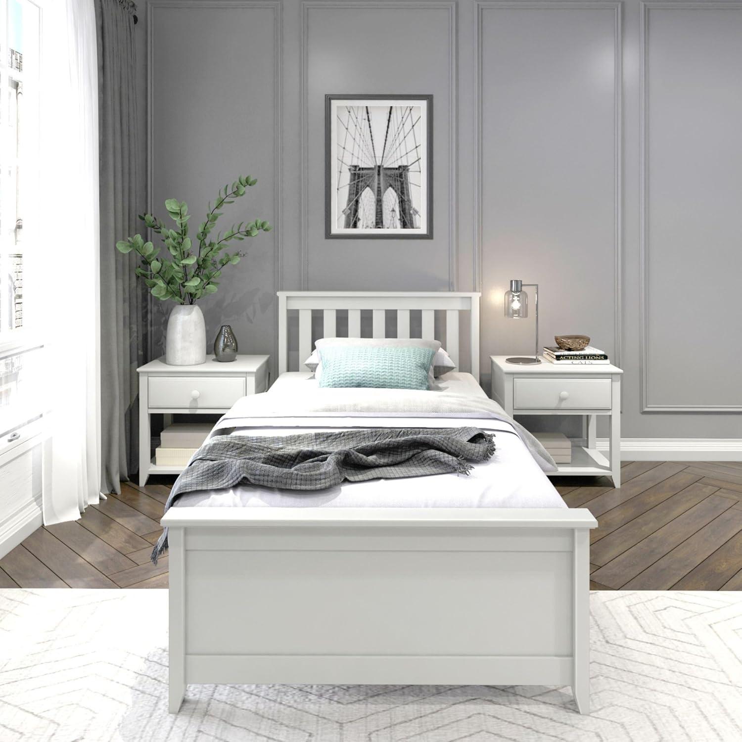 Plank+Beam Classic Solid Wood Twin Platform Bed Frame with Slatted Headboard
