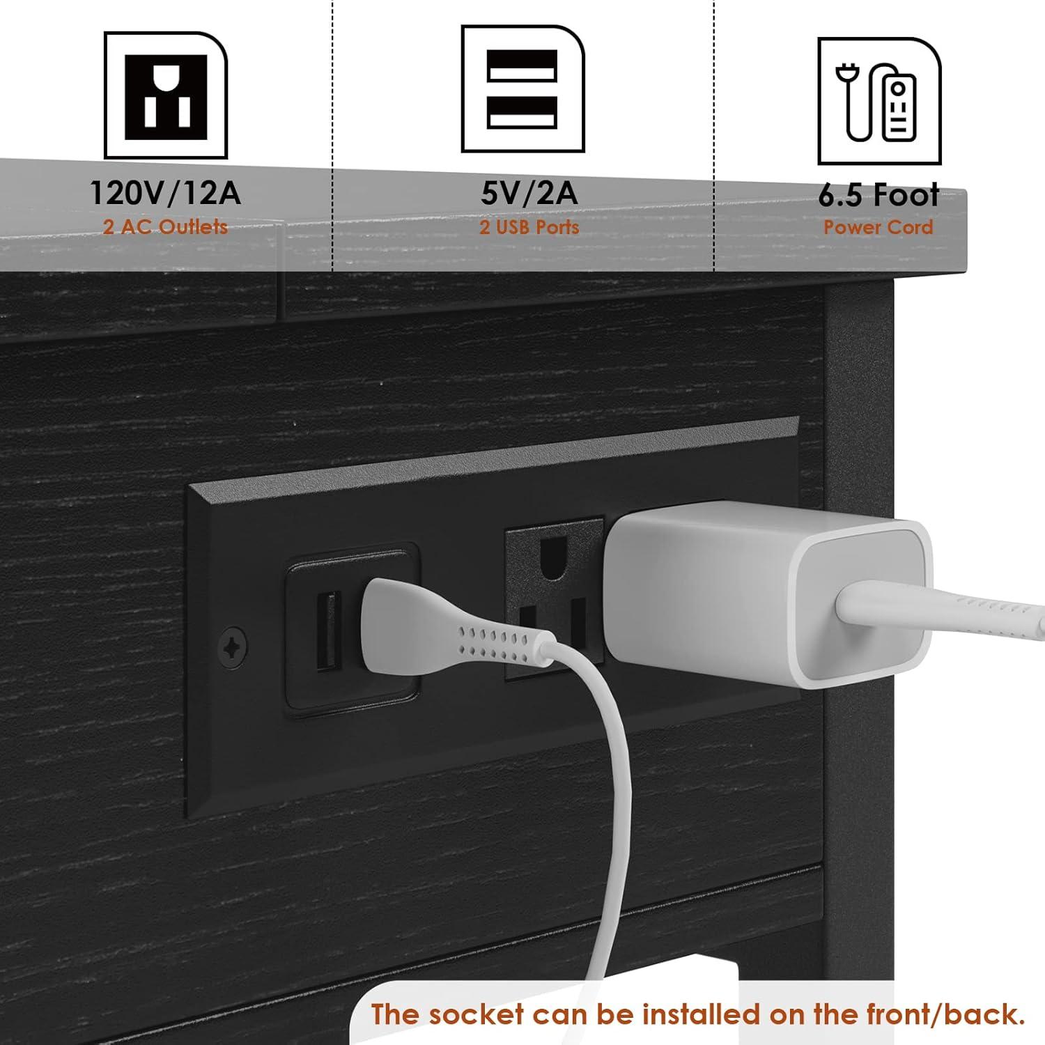 Accreate 23" End Table with Charging Station - Narrow Side Table with USB Ports, Outlets, and Storage Drawers for Living Room and Bedroom