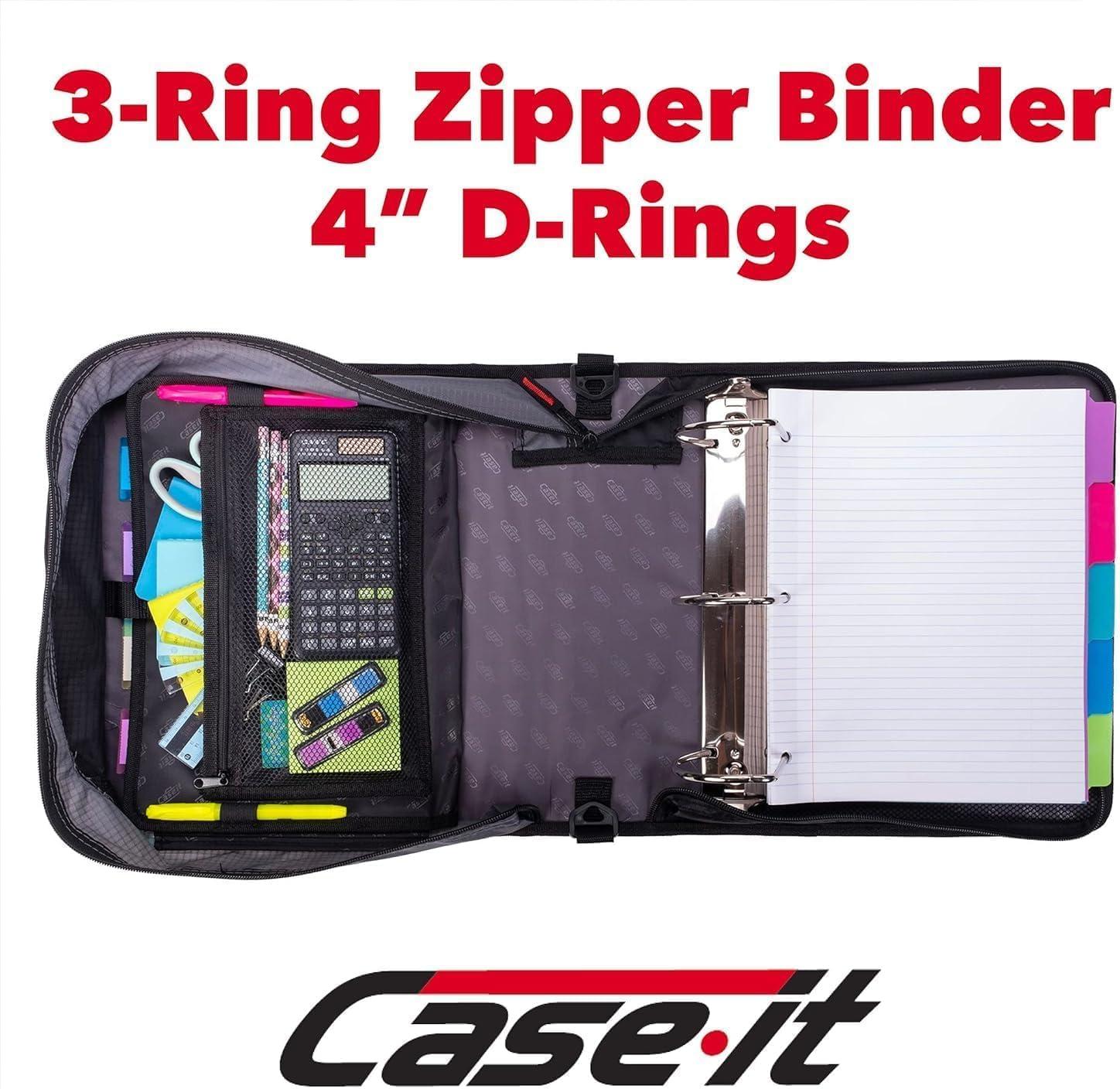 Case it King Size Mighty Zip Tab Binder, 3 Rings, 4" Capacity, 11 X 8.5, Midnight Blue