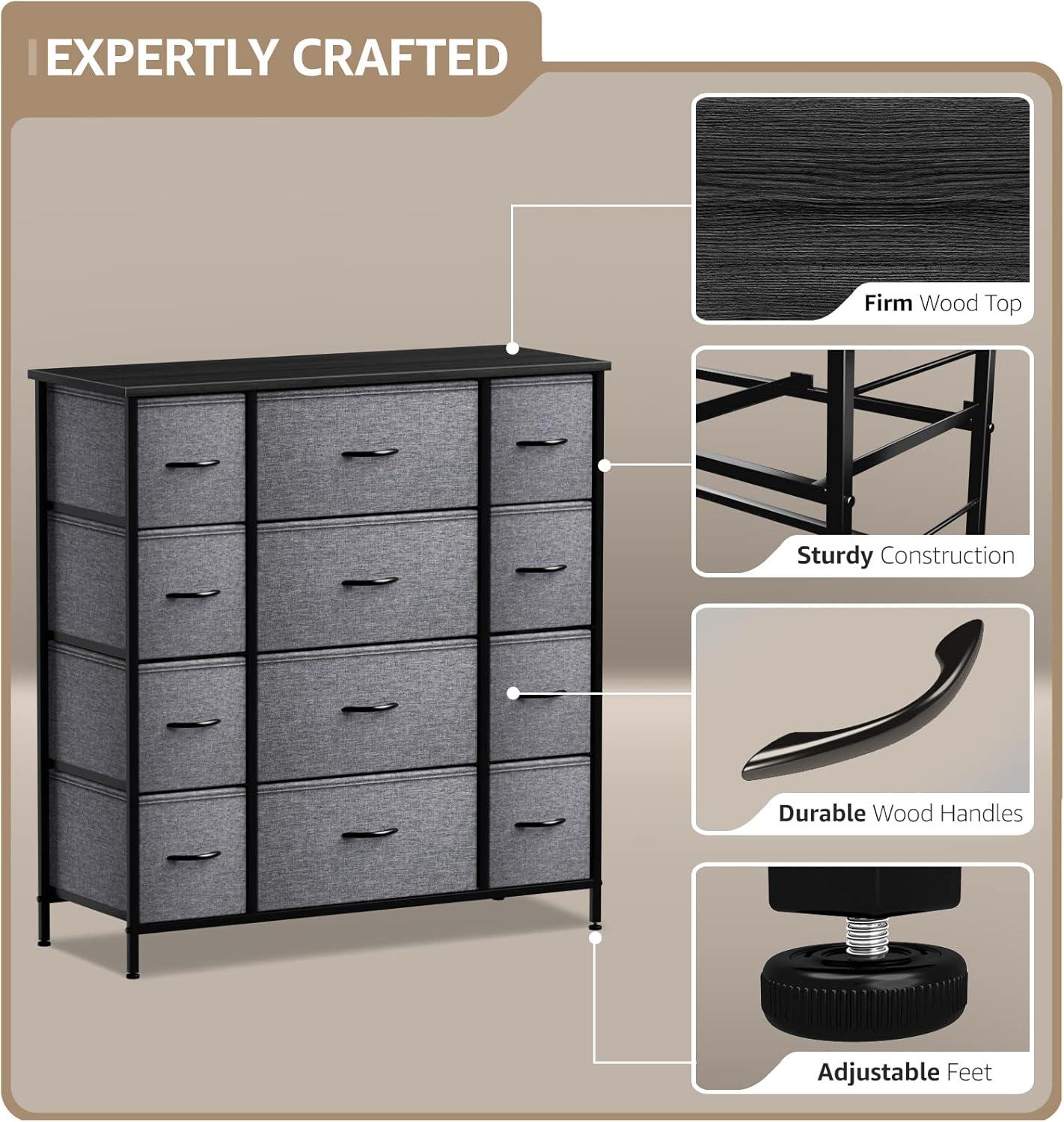 Sorbus 12 Drawers Dresser with Steel Frame and Wood Top