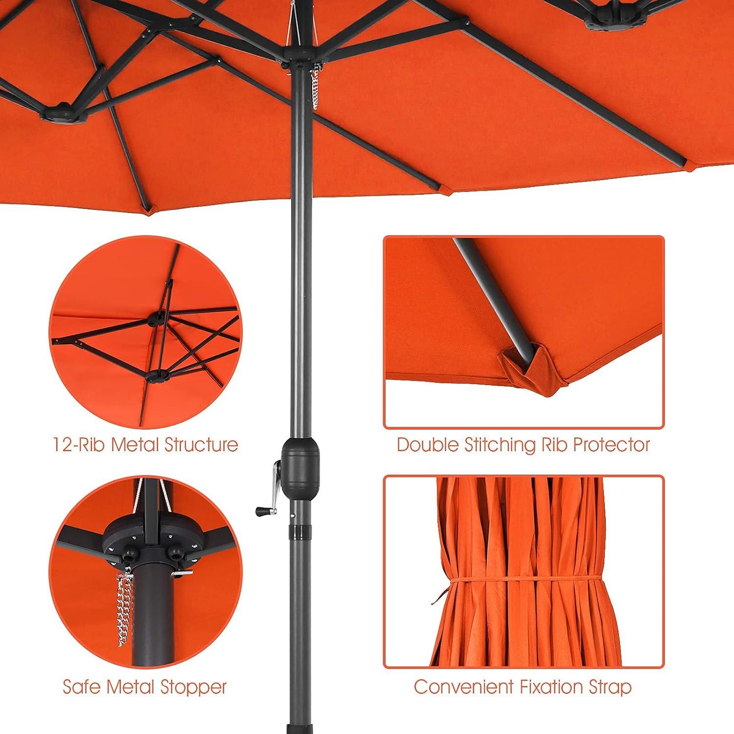 15 Ft Orange Double-Sided Patio Umbrella with Hand-Crank