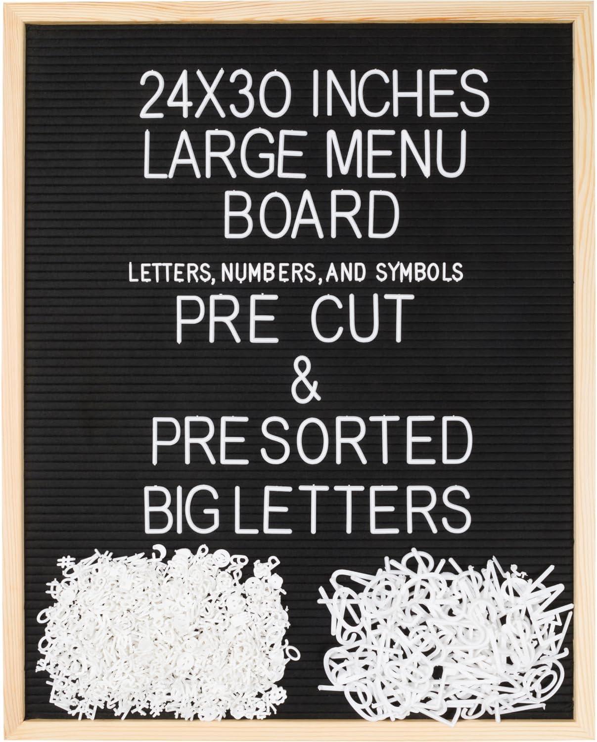 Extra Large MENU BOARD Letter Board 24x30 by Majestick Goods | Black Felt Giant Letter Board | Oak Frame Letterboard Menu for Restaurant w/Changeable Letters and Numbers Salon Price List Board (BN 2)