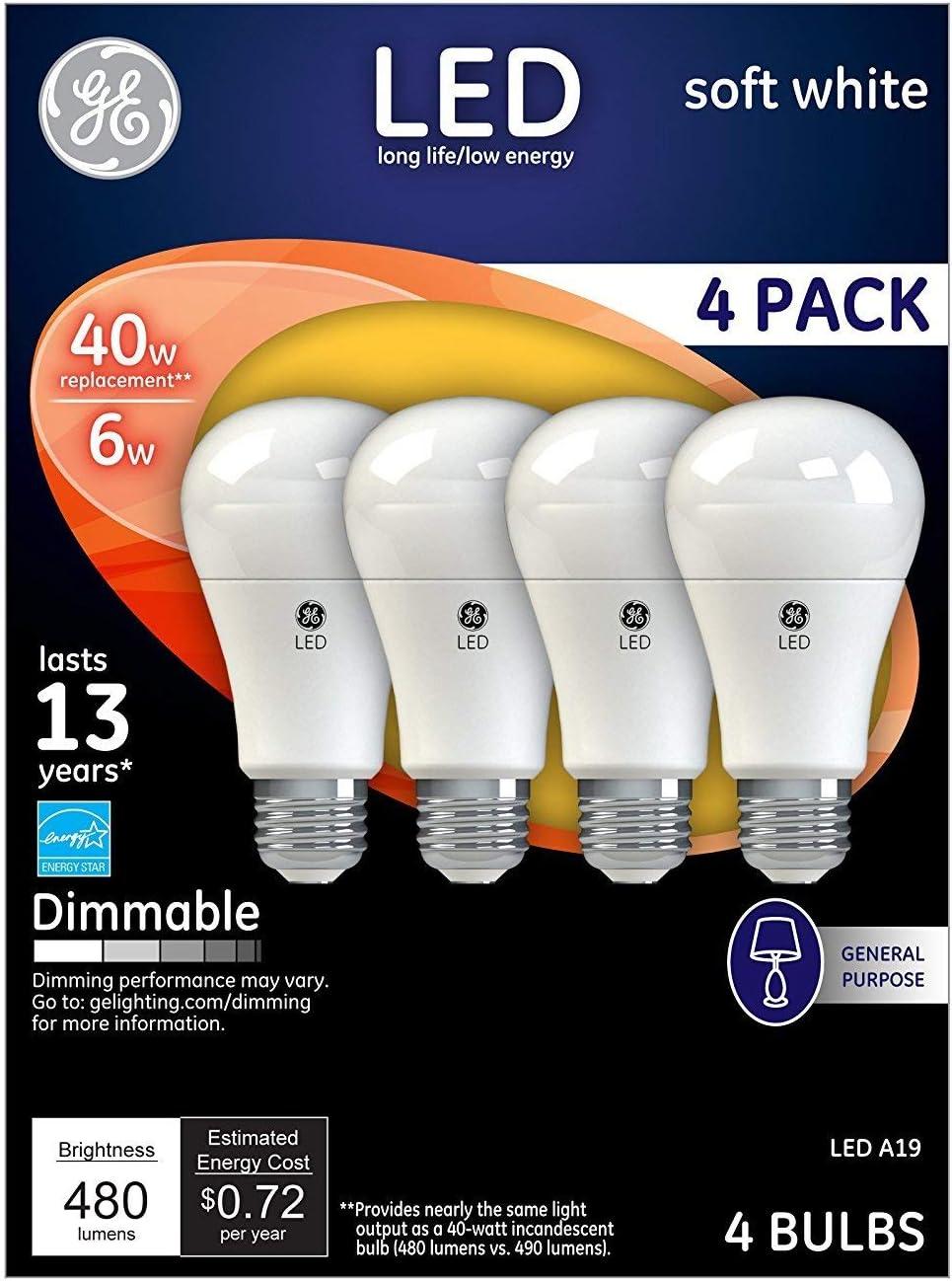 GE 4-Pack Soft White Dimmable LED Light Bulbs