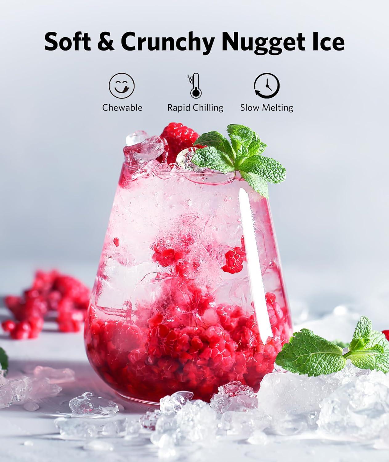 Portable Black Nugget Ice Maker with Handle and Self-Cleaning