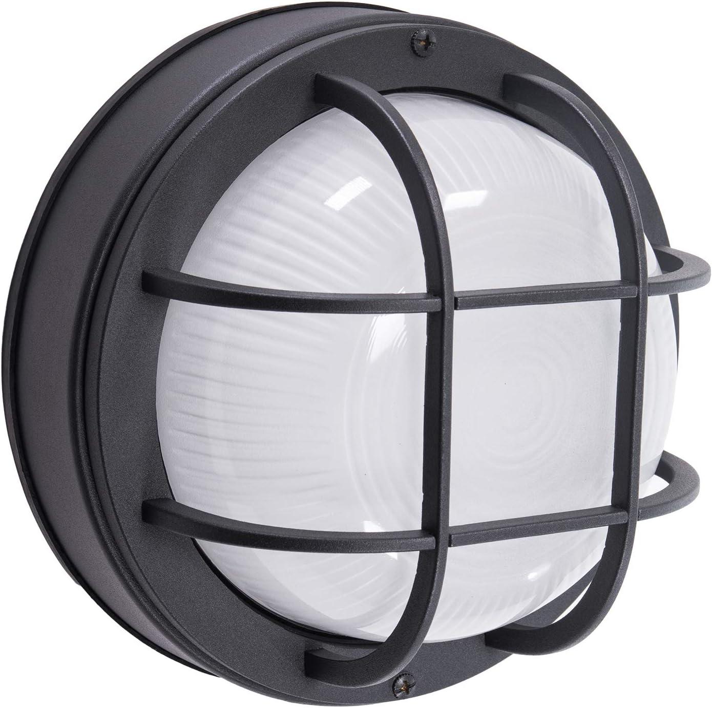 Nautical Black Cast Aluminum LED Bulkhead Light with Frosted Glass