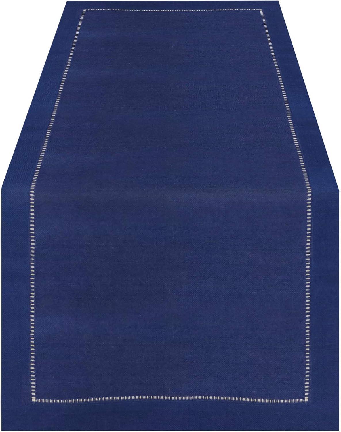 Saro Lifestyle Classic Hemstitch Border Table Runner, Navy Blue, 16" x 90"