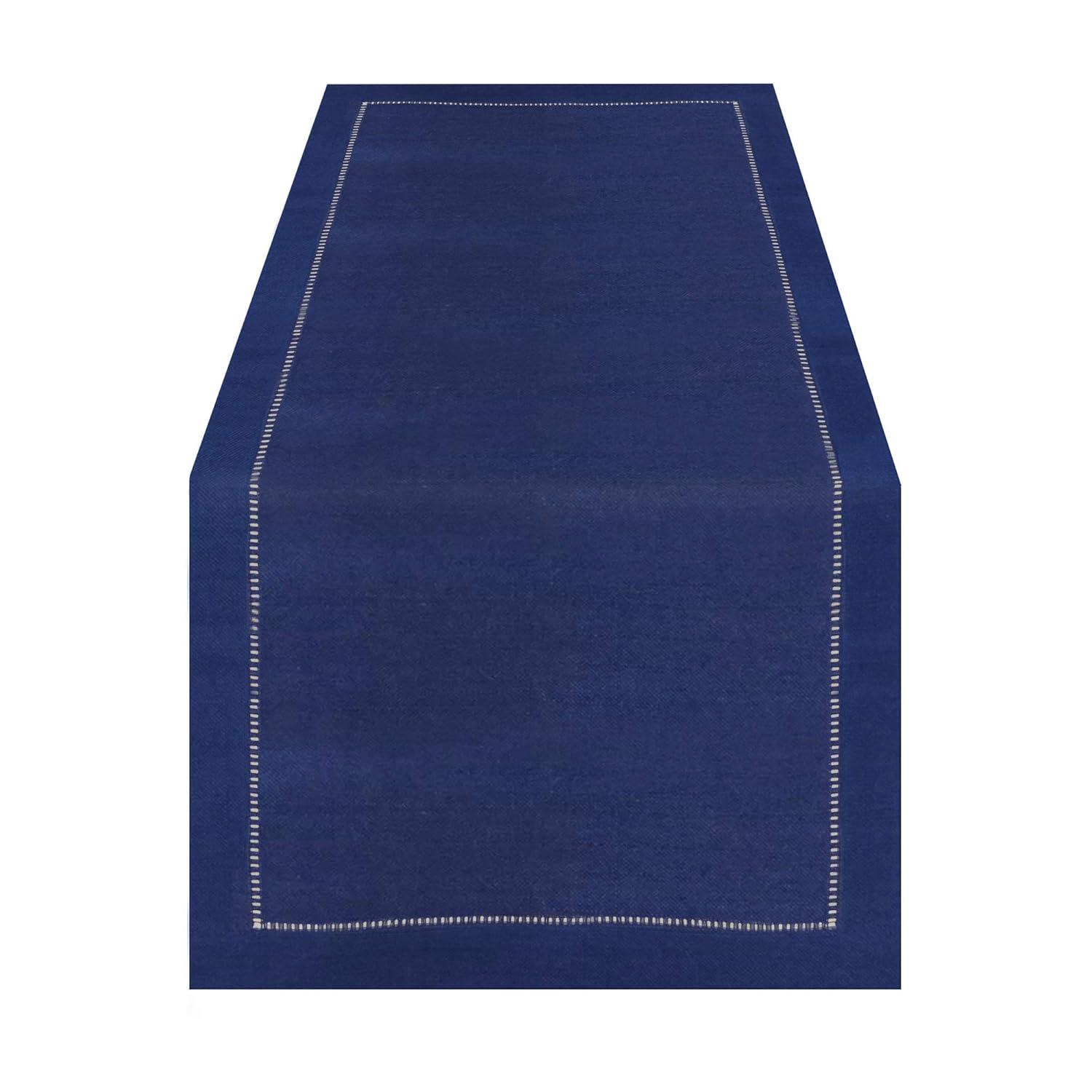 Saro Lifestyle Classic Hemstitch Border Table Runner, Navy Blue, 16" x 90"
